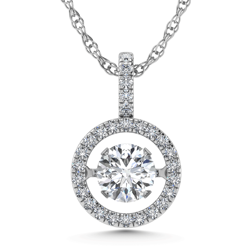 14K 0.60DTW Lab Grown Dancing Diamond Halo Pendant