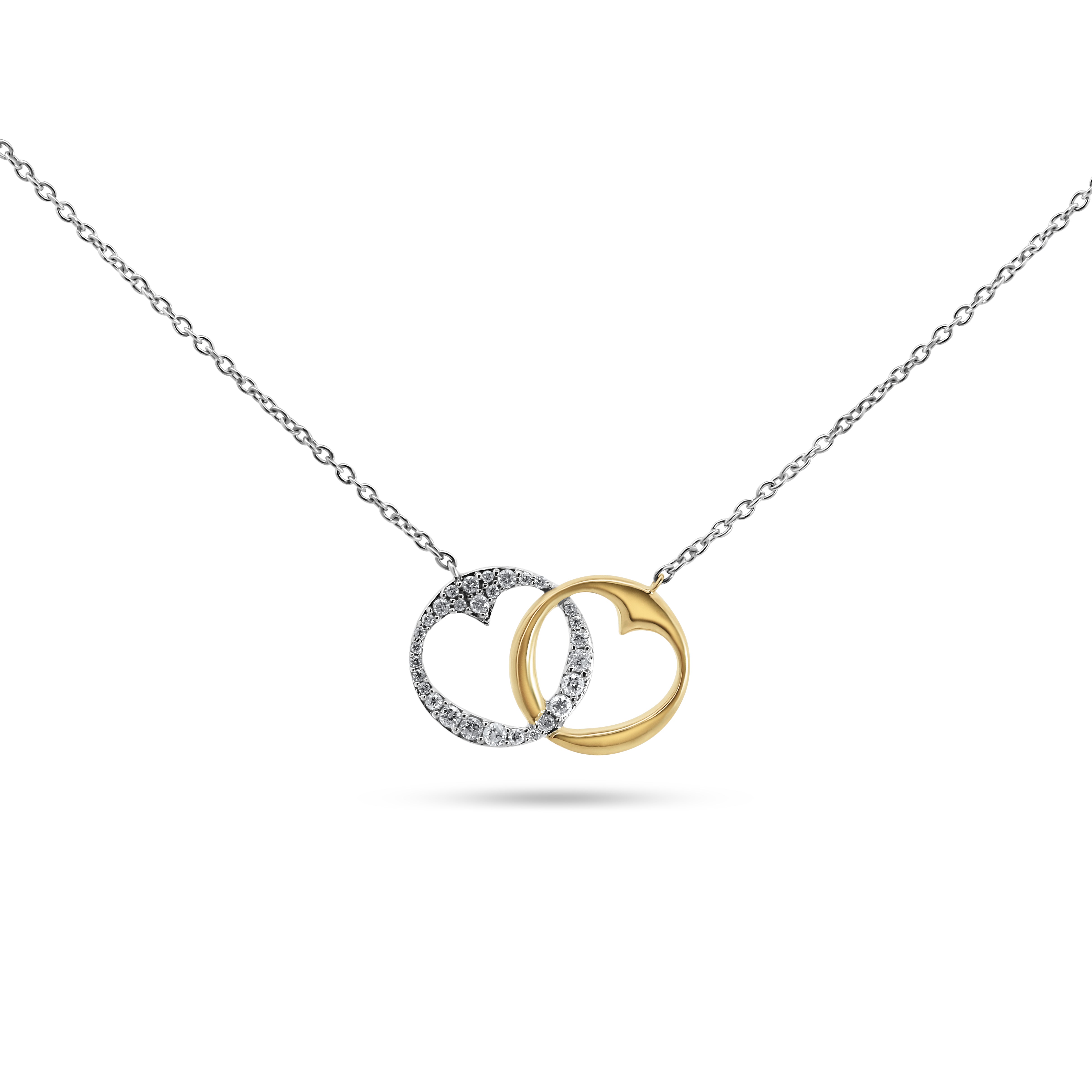 Sterling Silver & 14K Yellow Gold Double Heart Diamond Necklace | 0.20 CTW