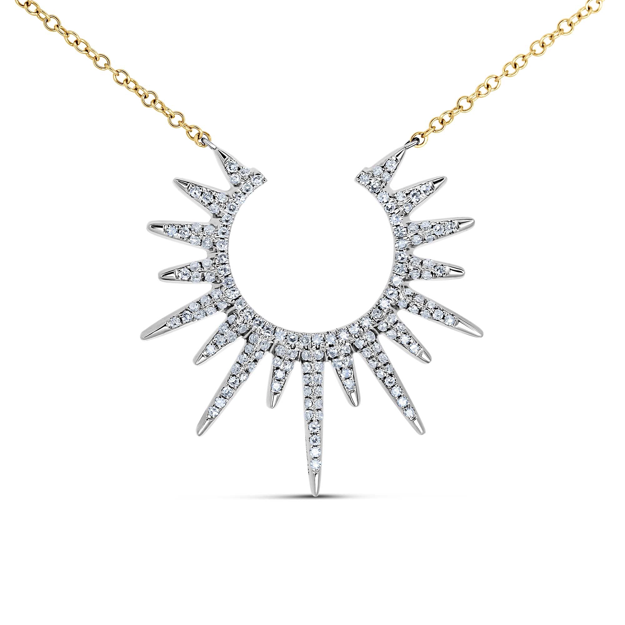 14K Two-Tone Gold Diamond Sun Necklace | 0.32 CTW Adjustable Chain