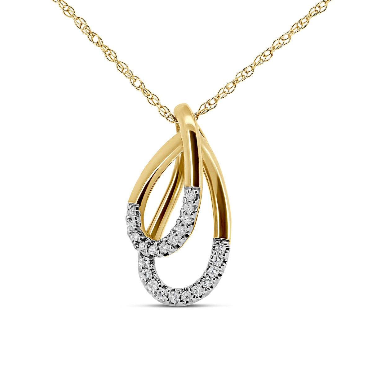 10K White & Yellow Gold Double Heart Infinity Necklace | 0.05 CTW
