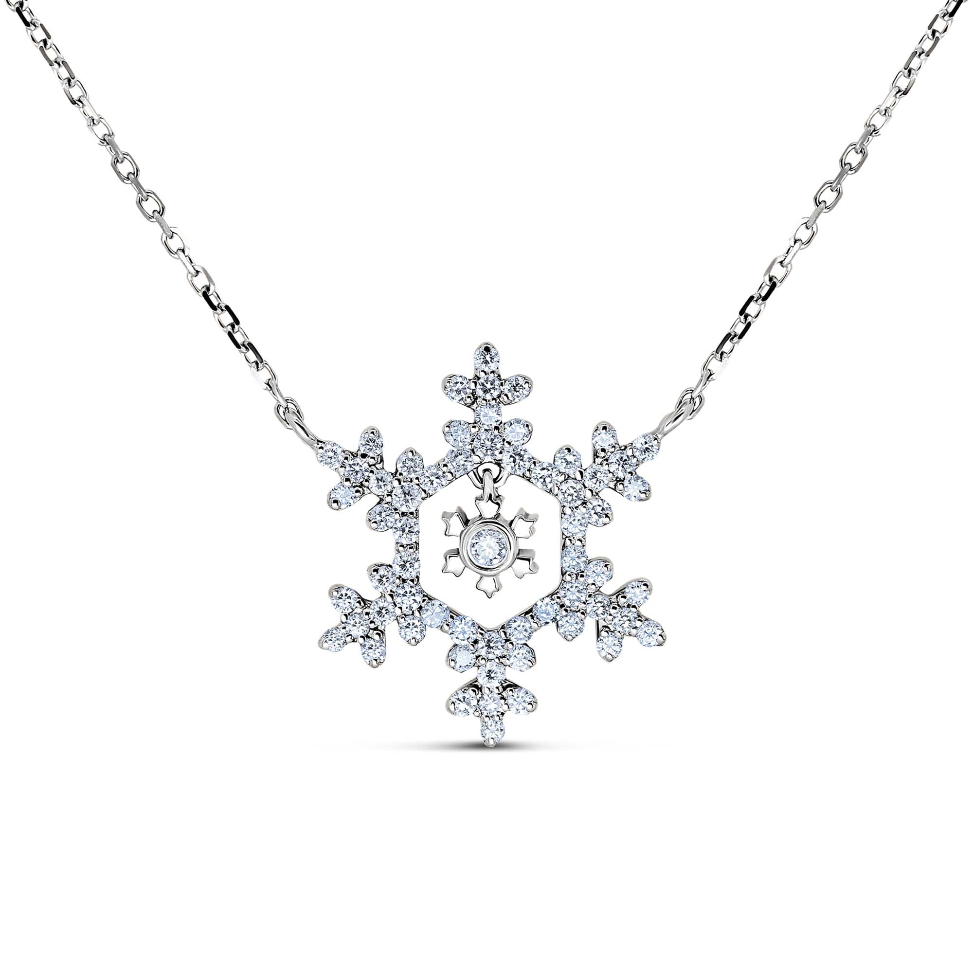 14K White Gold Diamond Snowflake Necklace | 0.27 CTW Adjustable Chain