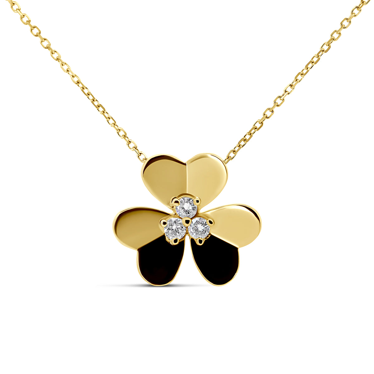 14K Yellow Gold Clover Diamond Necklace | 0.11 CTW Adjustable Chain