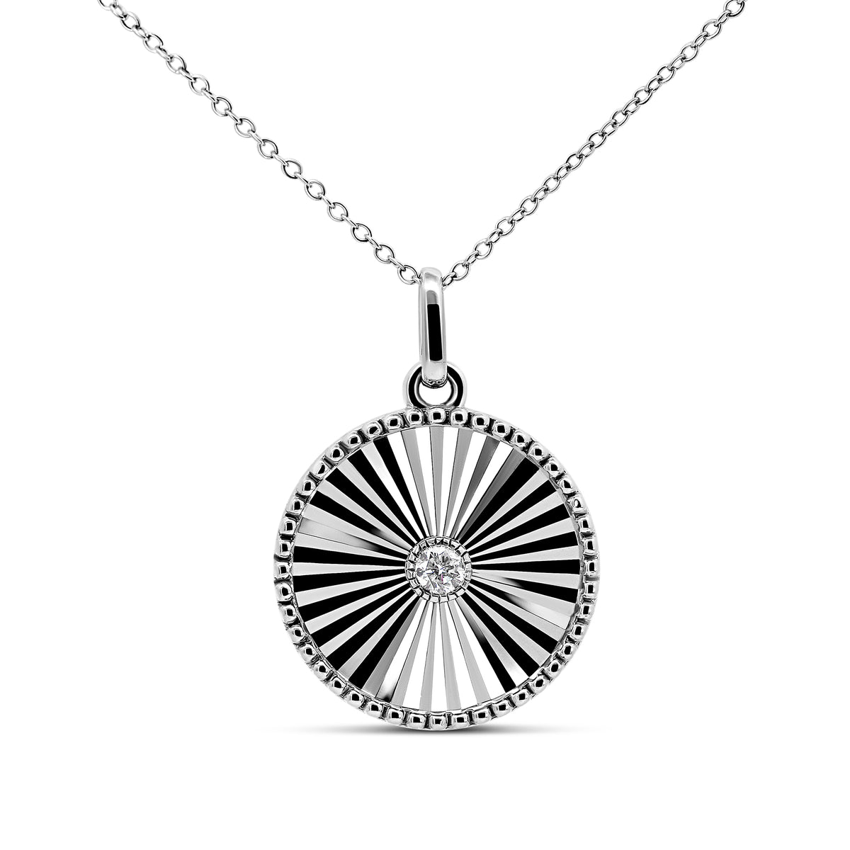 14K White Gold Diamond Cut Circle Necklace | 0.05 CTW Diamonds