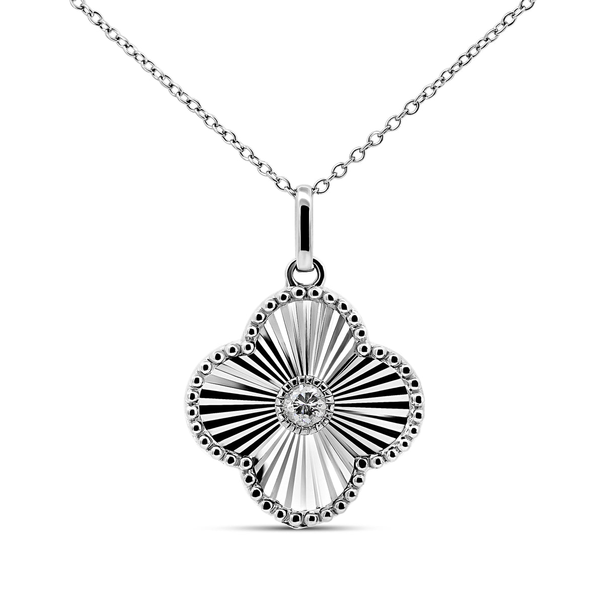 14K White Gold Diamond Cut Flower Necklace | 0.05 CTW Diamonds