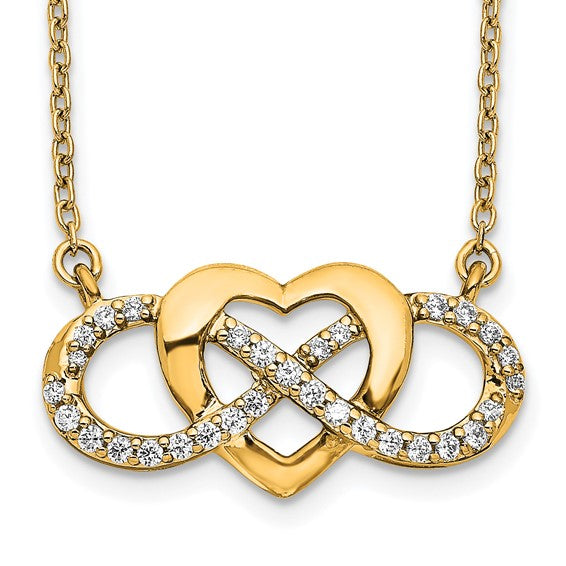 14K Yellow Gold 1/5 CT Diamond Infinity Heart Necklace