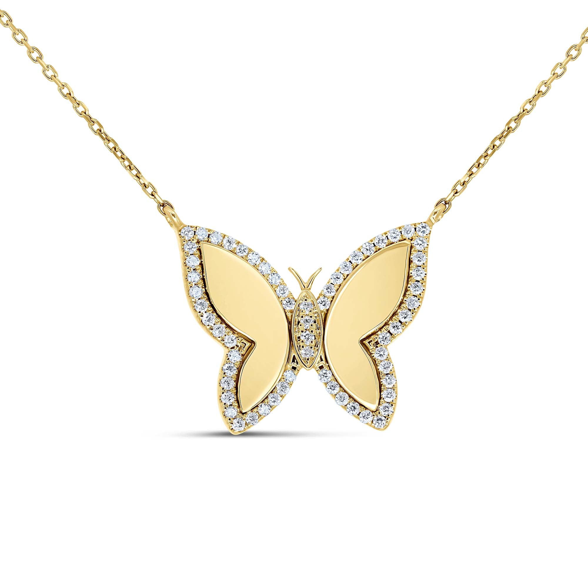 14K Yellow Gold Diamond Butterfly Necklace | 0.18 CTW Adjustable Chain