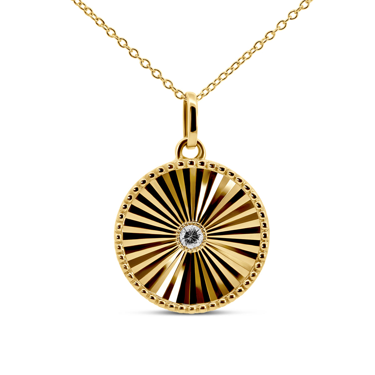 14K Yellow Gold Diamond Cut Circle Necklace | 0.05 CTW Diamonds