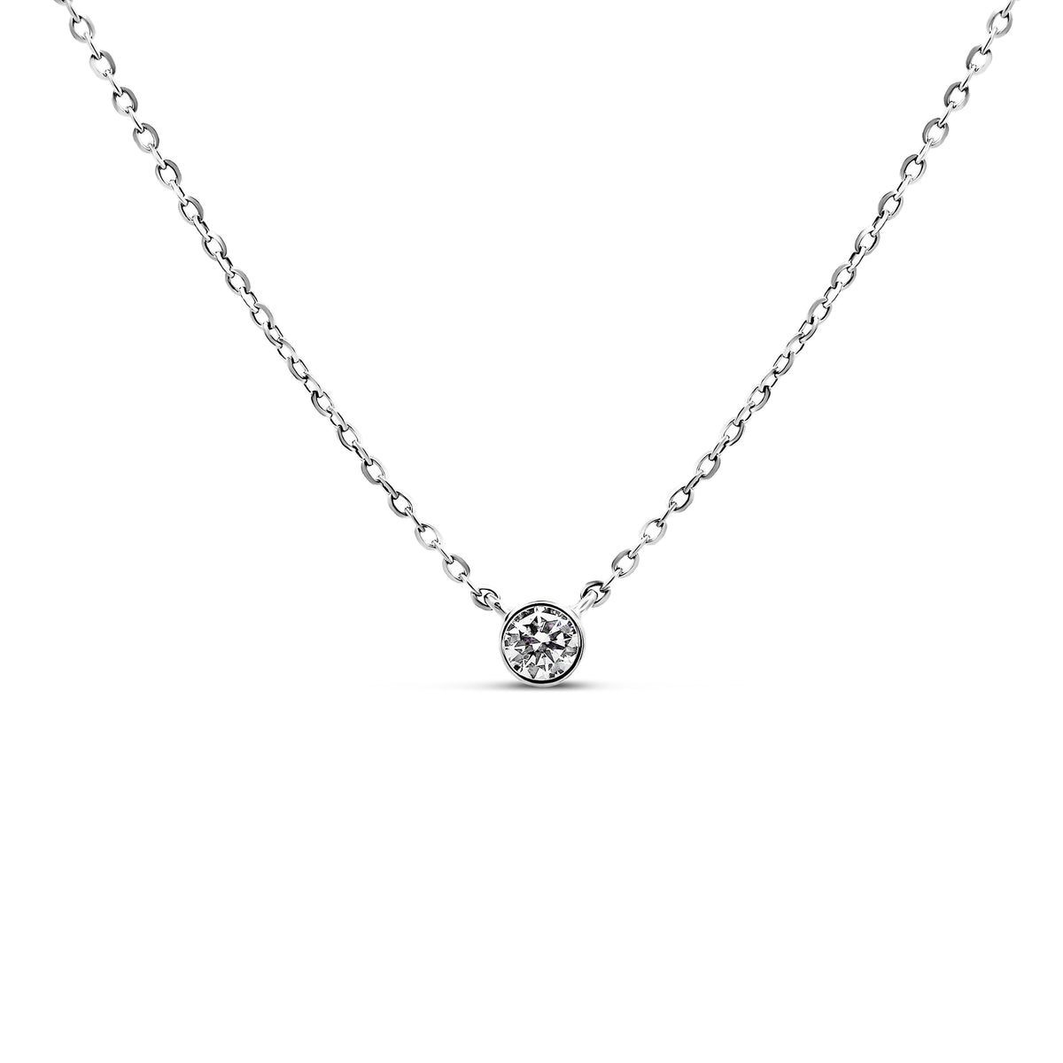 14K White Gold Bezel Set 0.10 Carat Diamond Solitaire Necklace