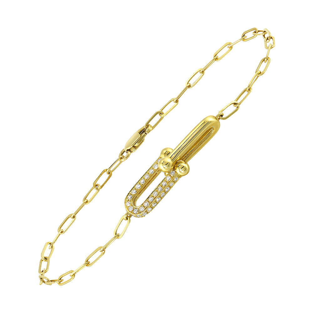 14K Diamond Interlink Paperclip Bracelet