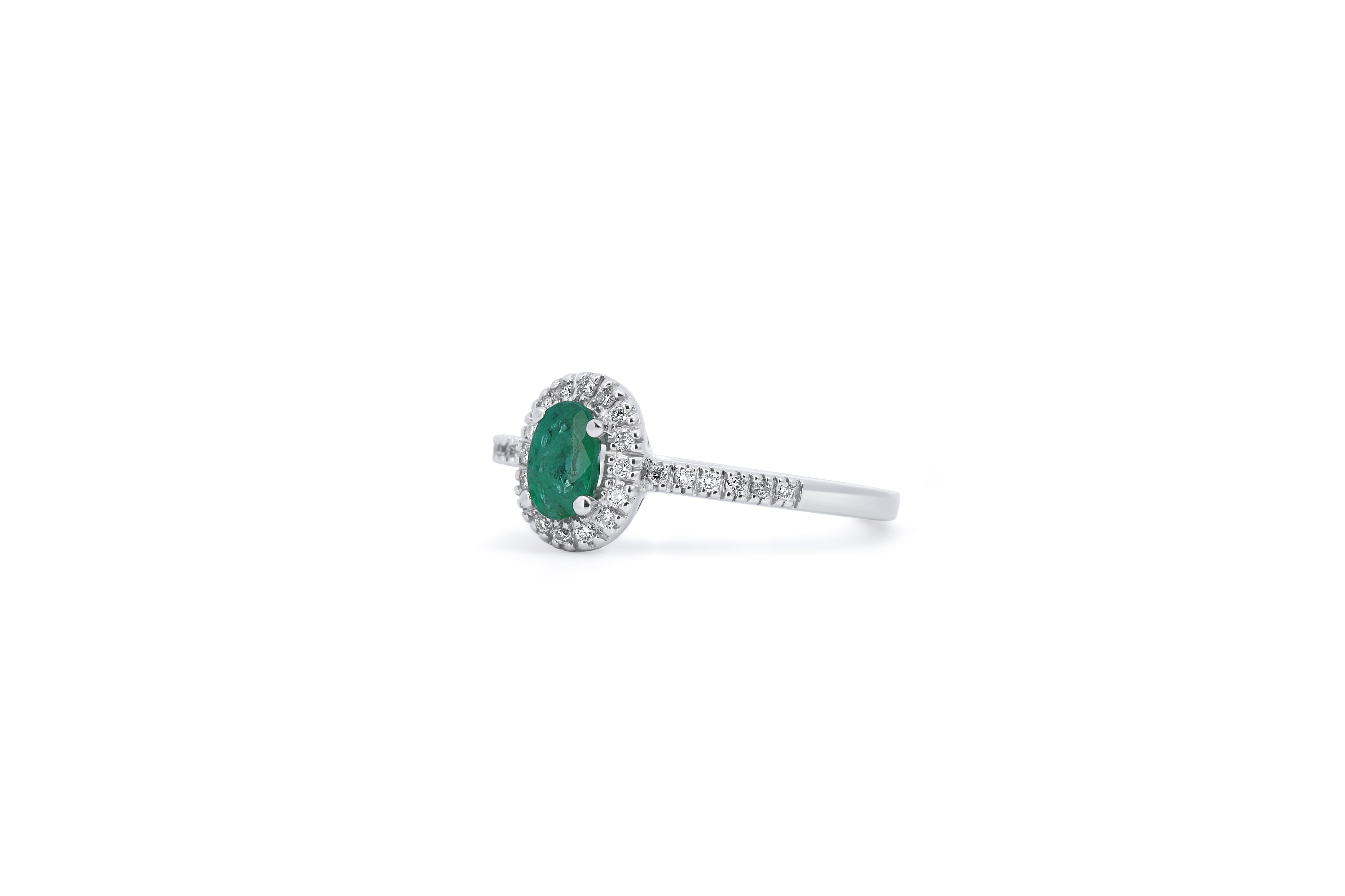Oval Halo Emerald & Diamond Ring