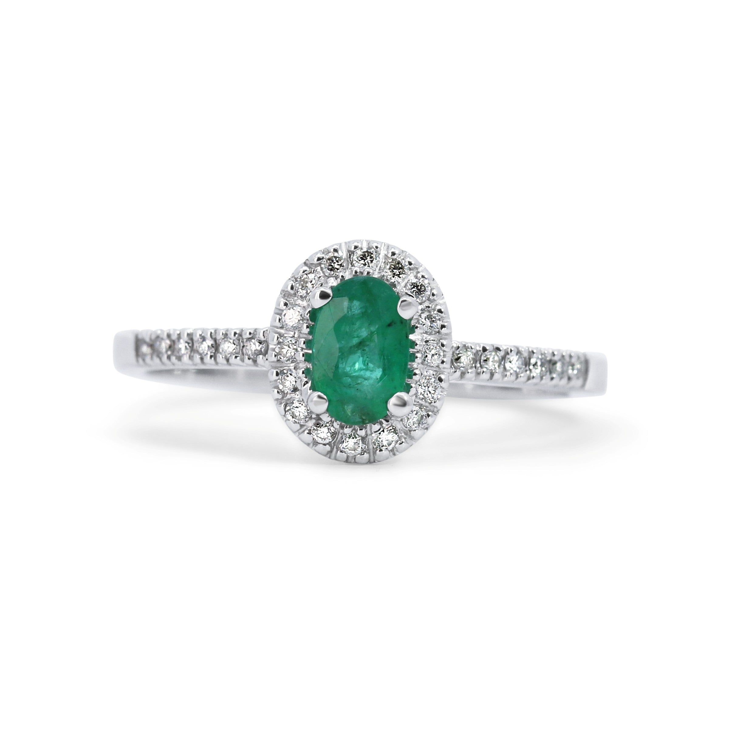 Oval Halo Emerald & Diamond Ring