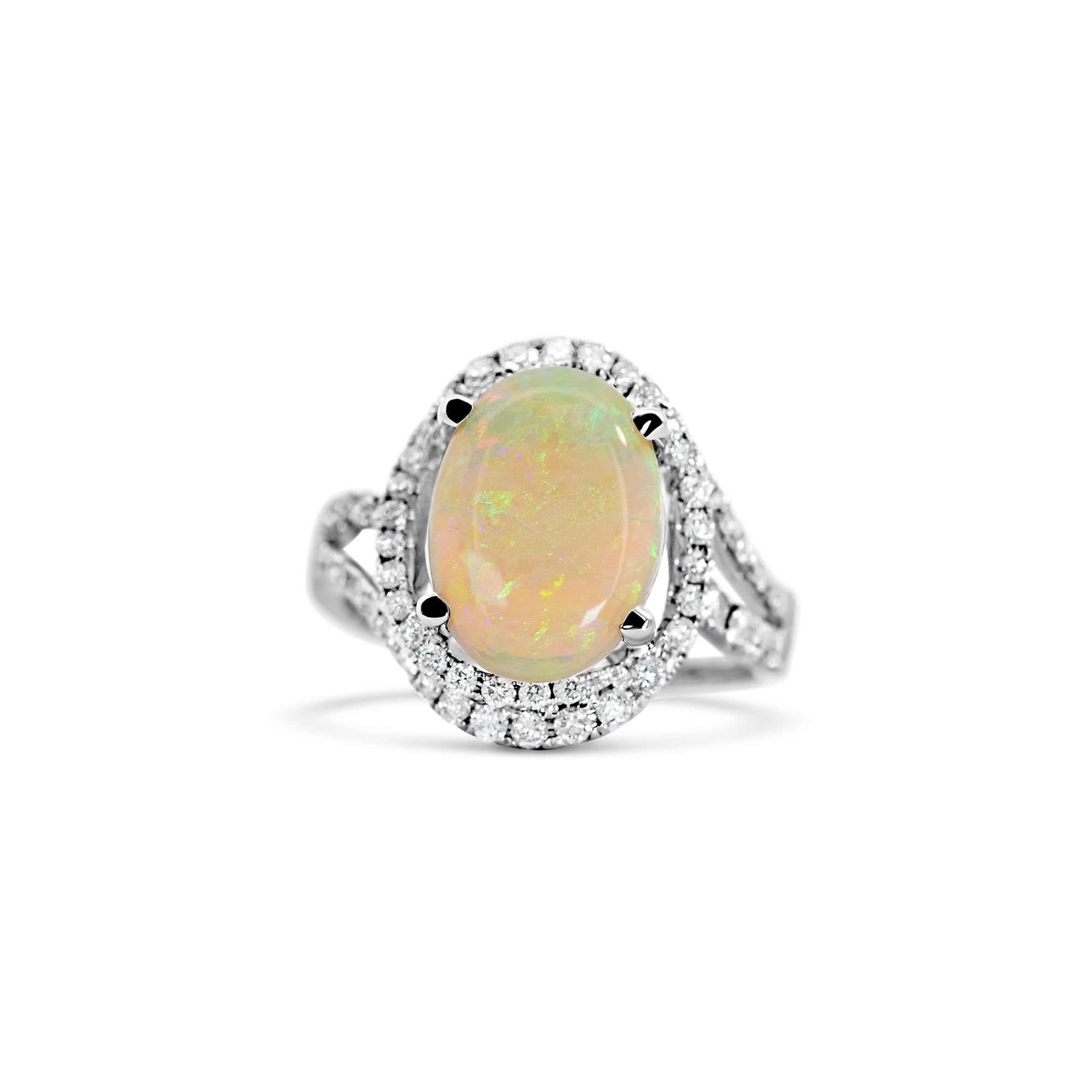 18K White Gold 2.84ct Opal Double Halo Bypass Ring