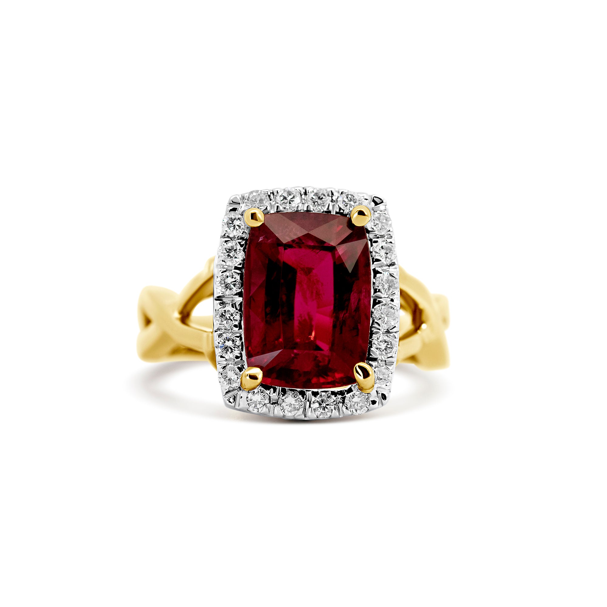 14K Yellow Gold 4.24ct Rubellite Halo Diamond Ring