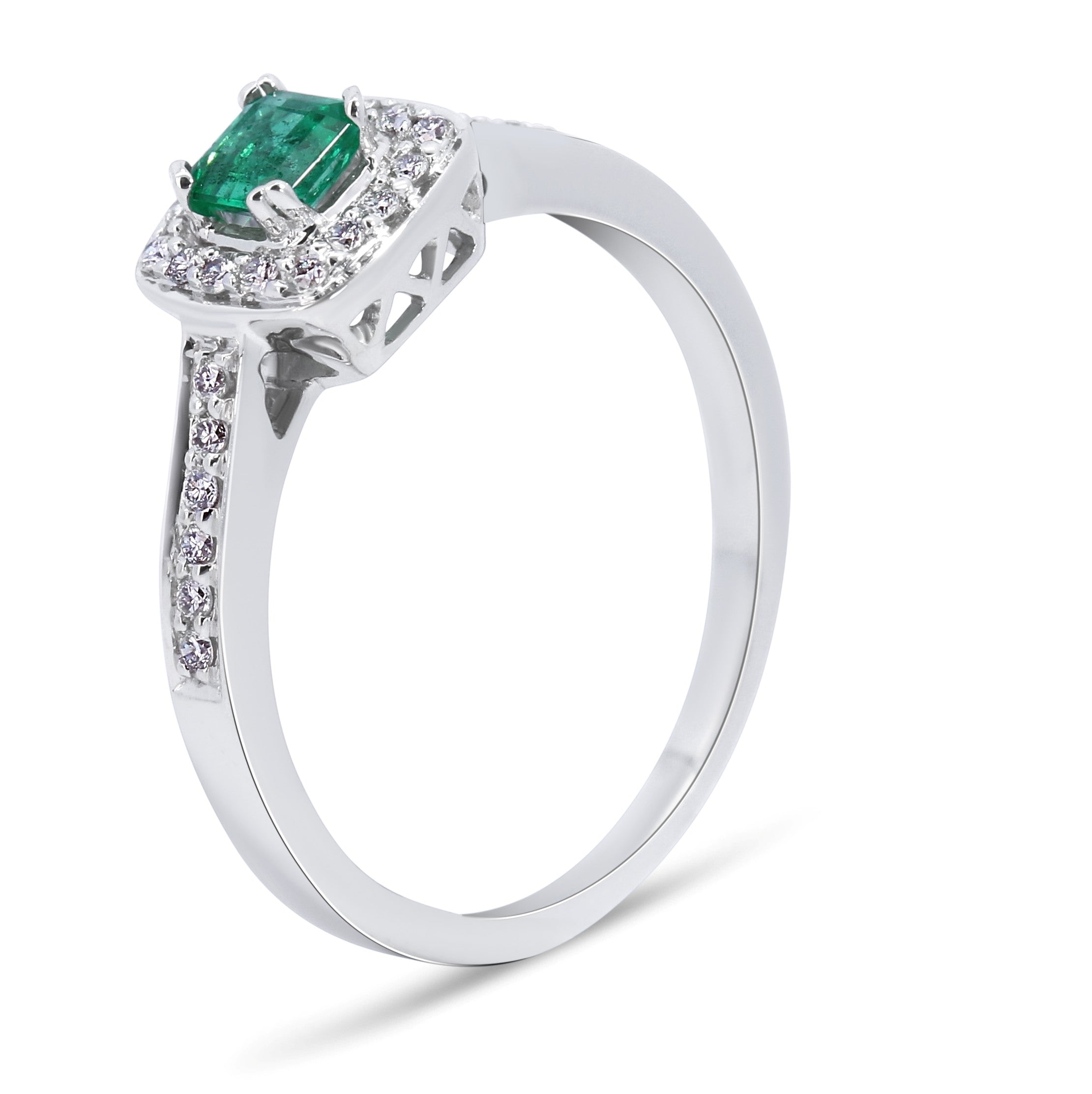 Emerald & Diamond Cushion Halo Ring