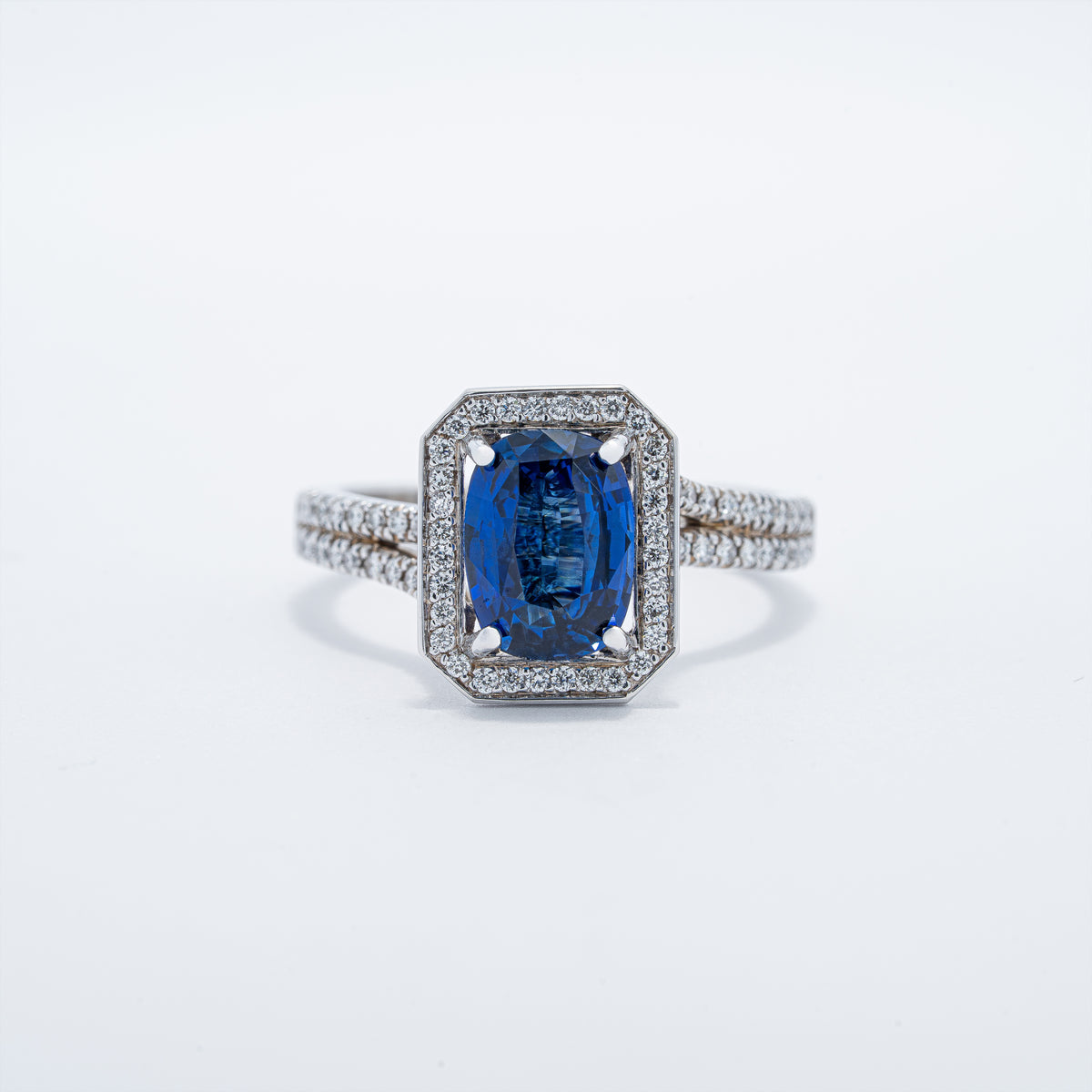 Contemporary Halo Colored Stone Ring
