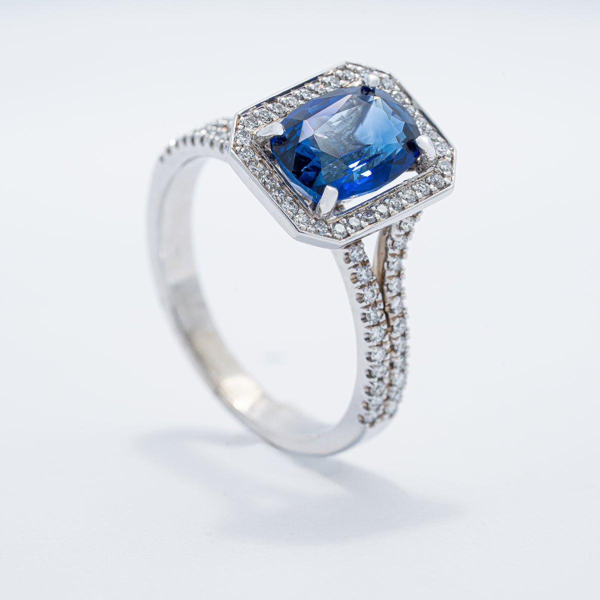 Contemporary Halo Colored Stone Ring