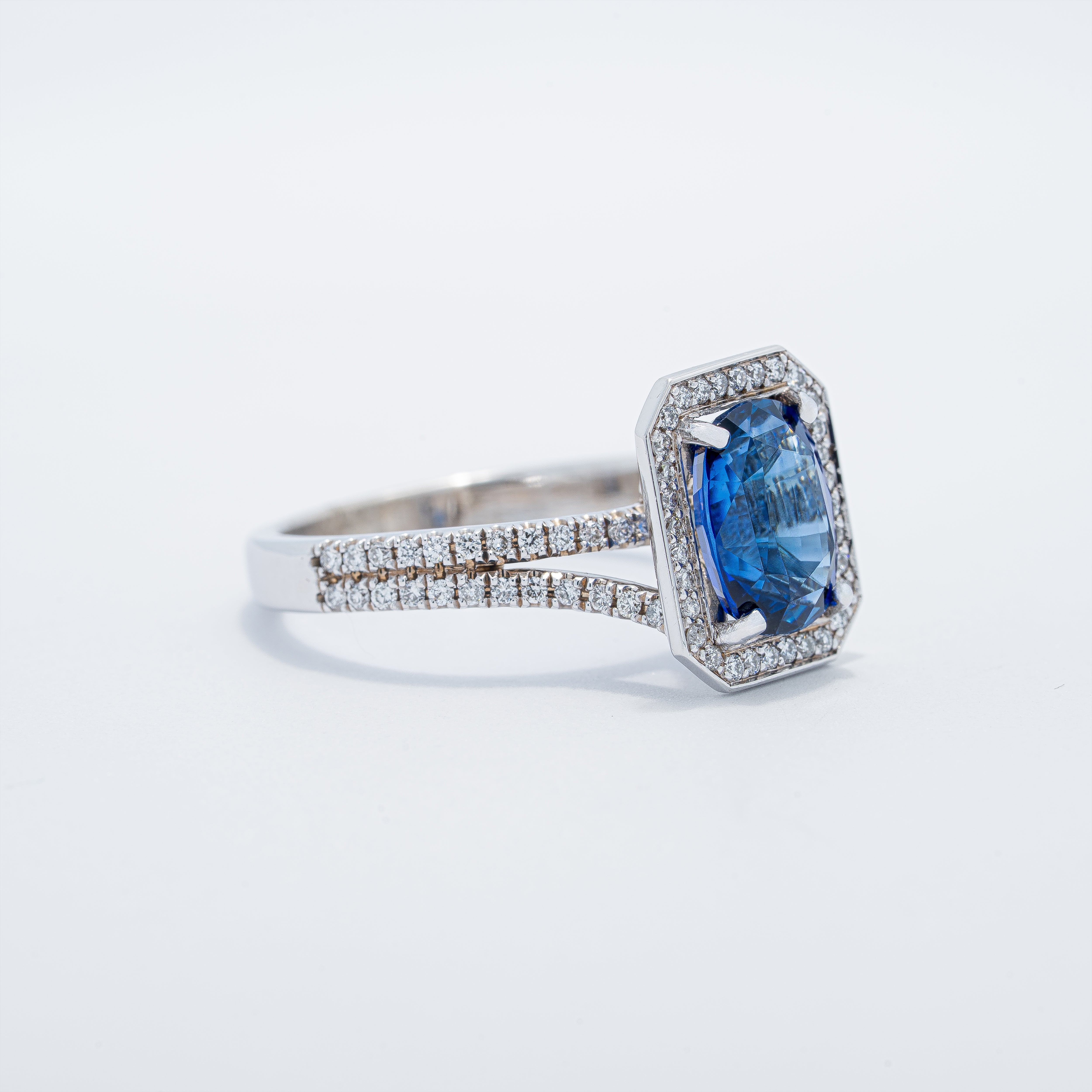 Contemporary Halo Colored Stone Ring