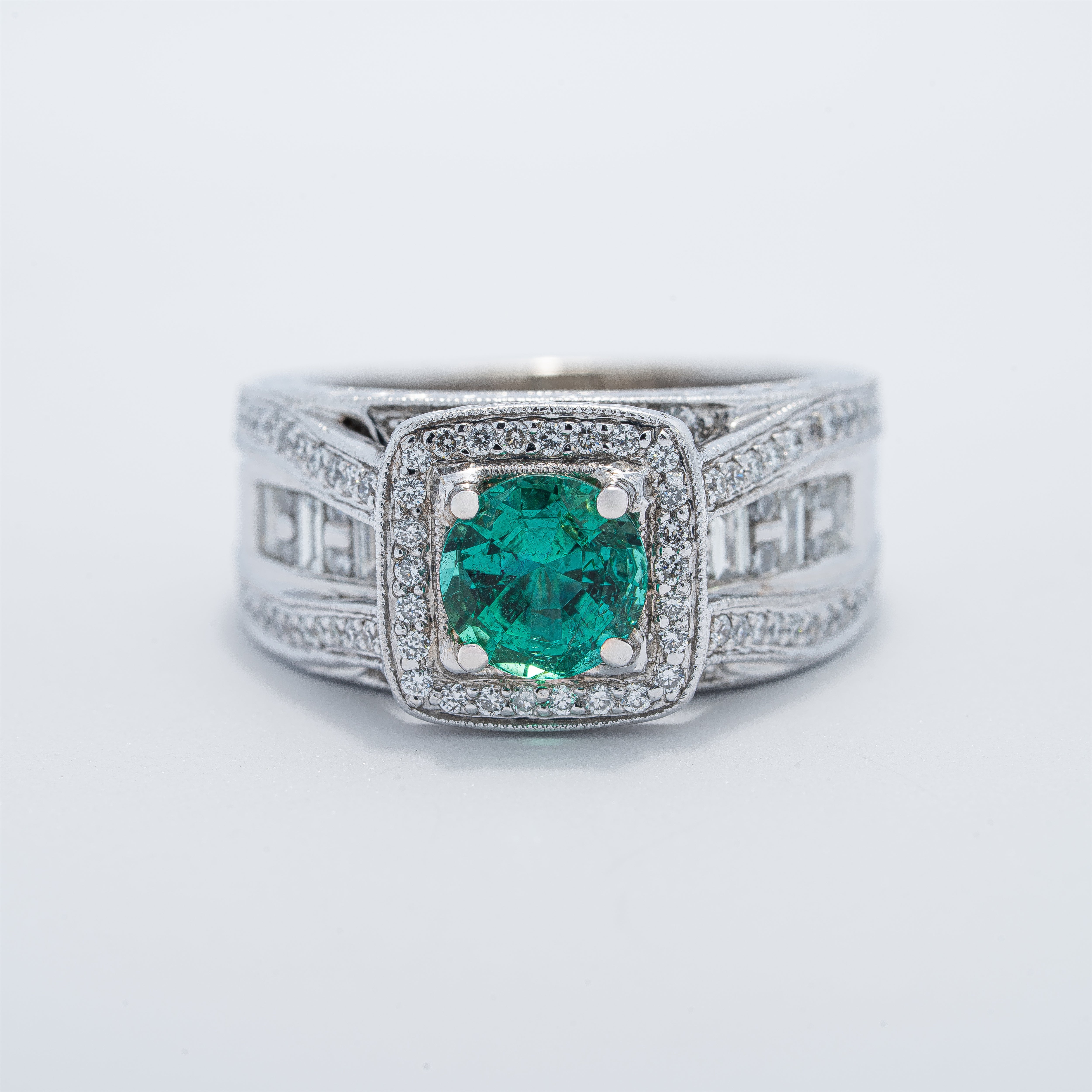Emerald & Diamond Cathedral Ring