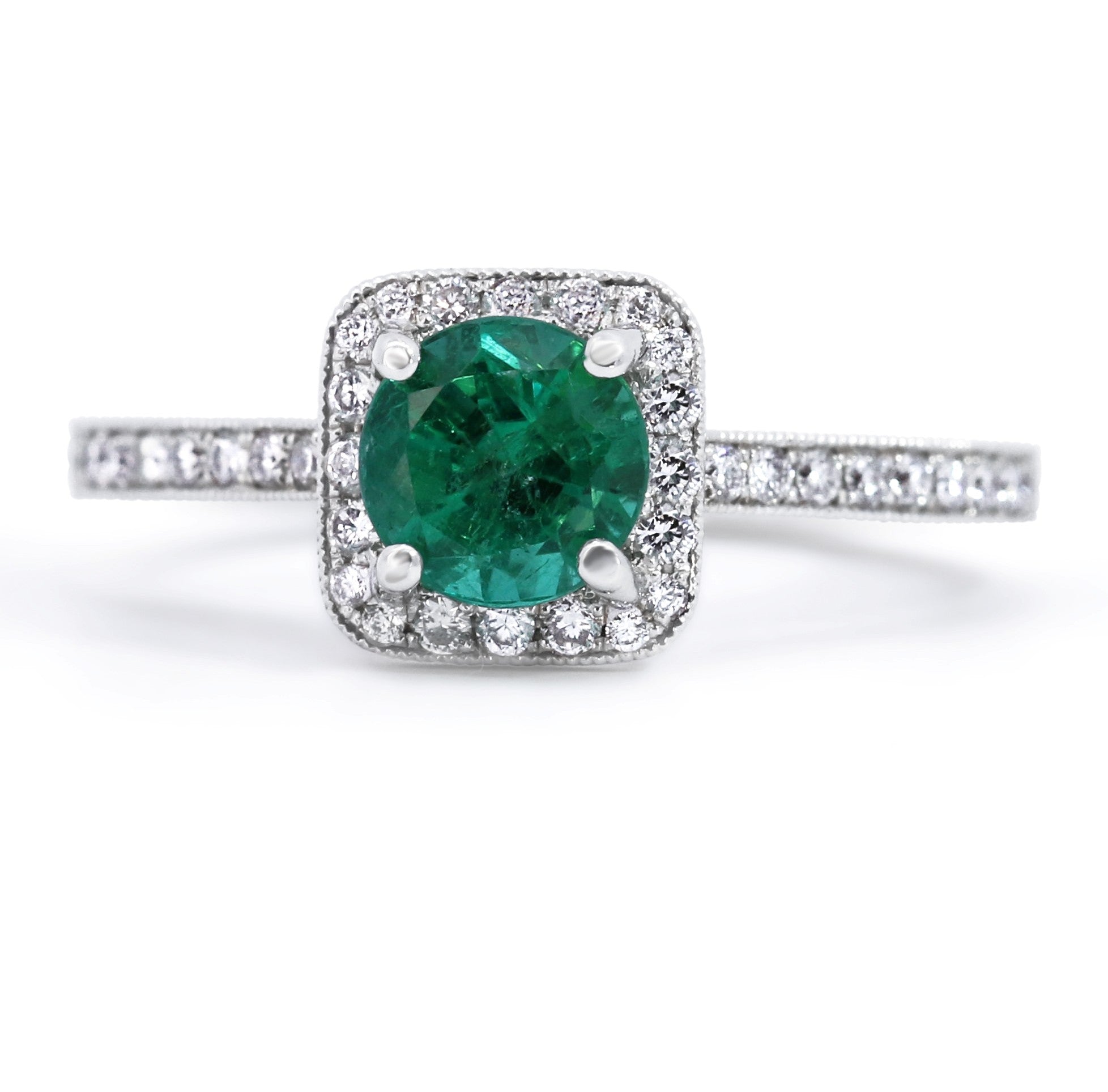 Cushion Halo Emerald & Diamond Ring