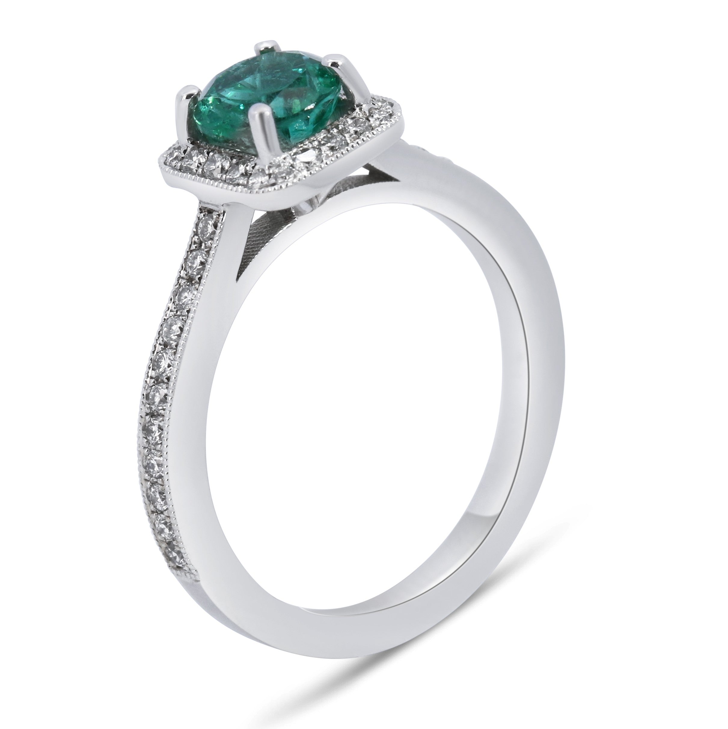 Cushion Halo Emerald & Diamond Ring