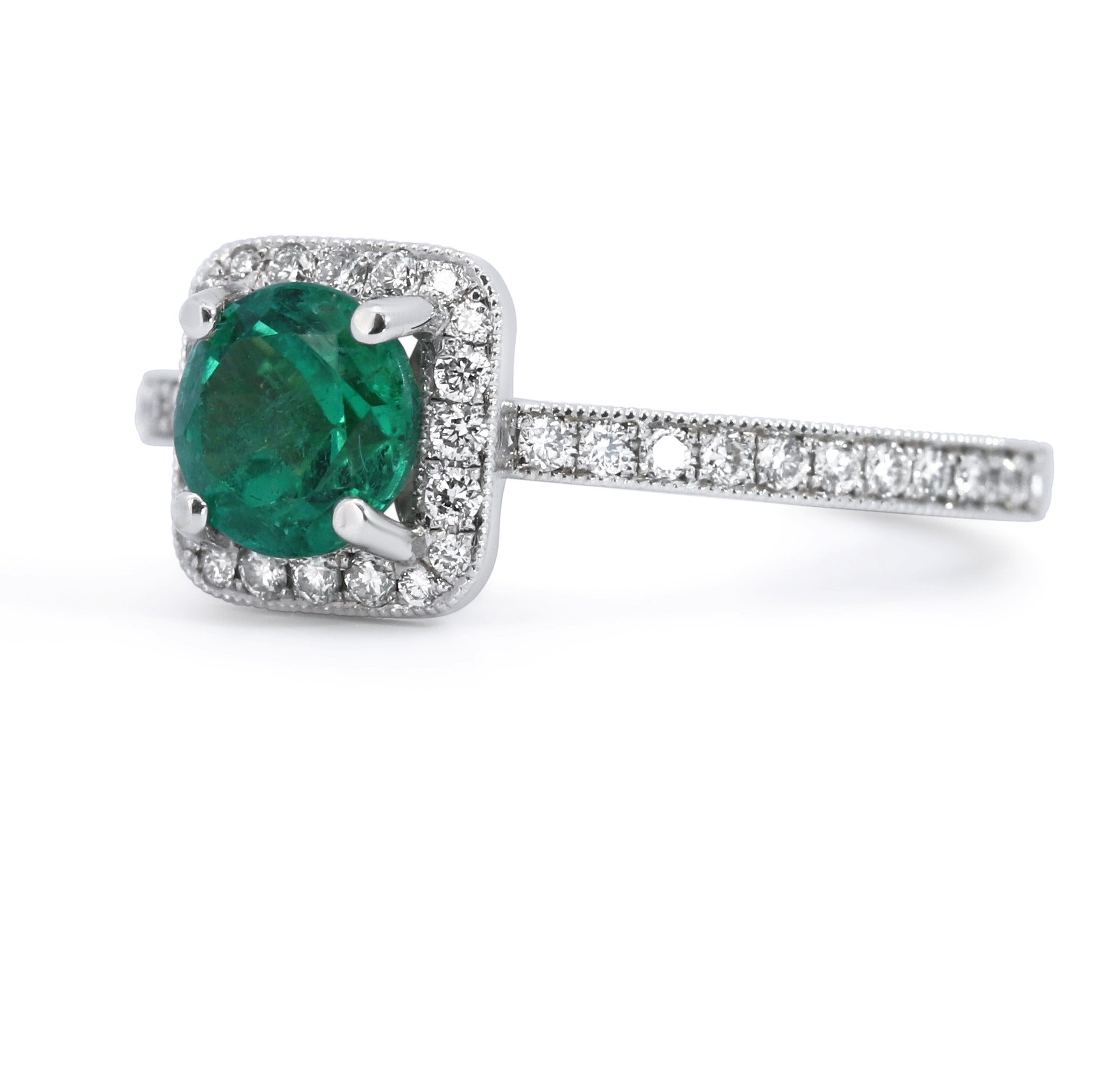 Cushion Halo Emerald & Diamond Ring