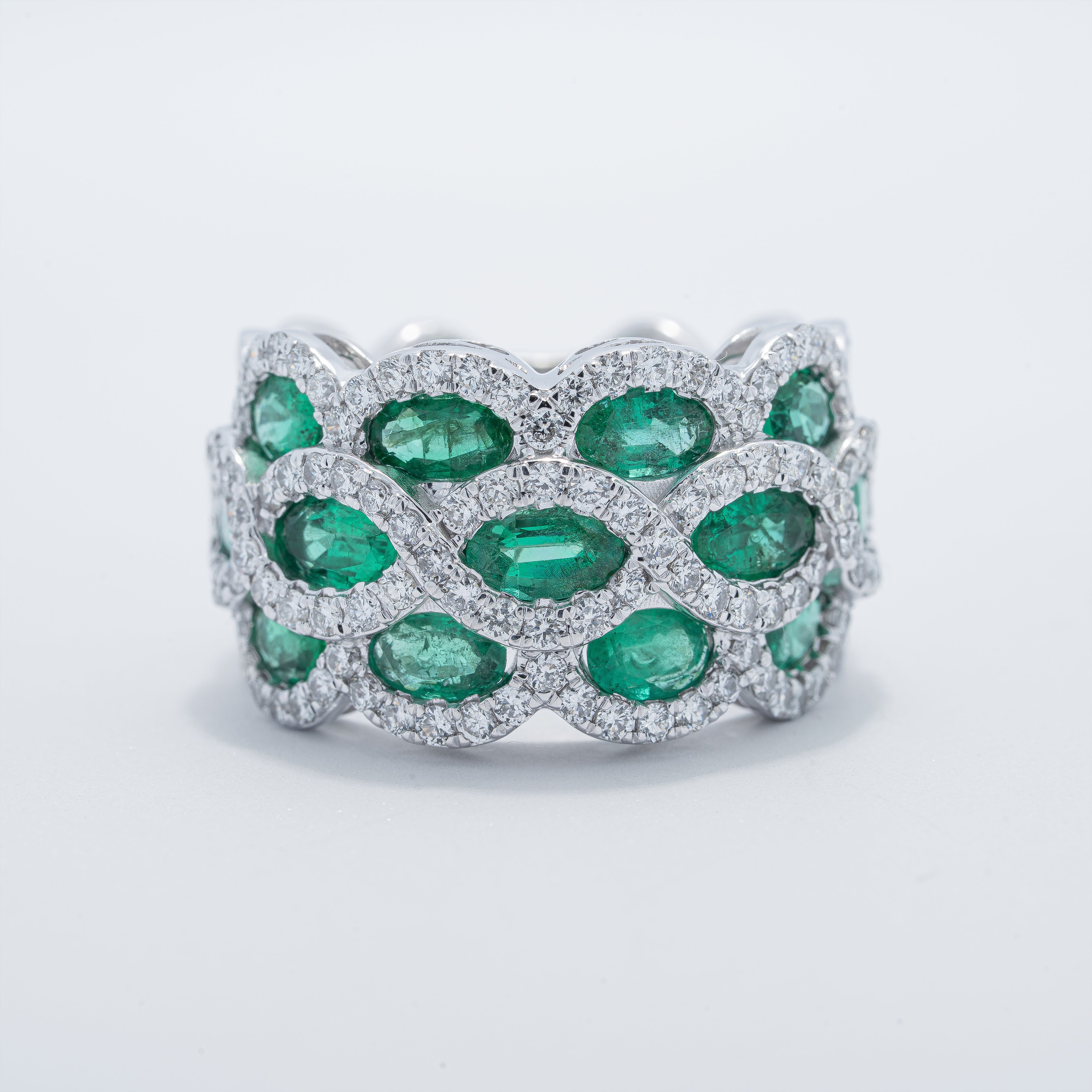 Geometric Style Emerald and Diamond Ring