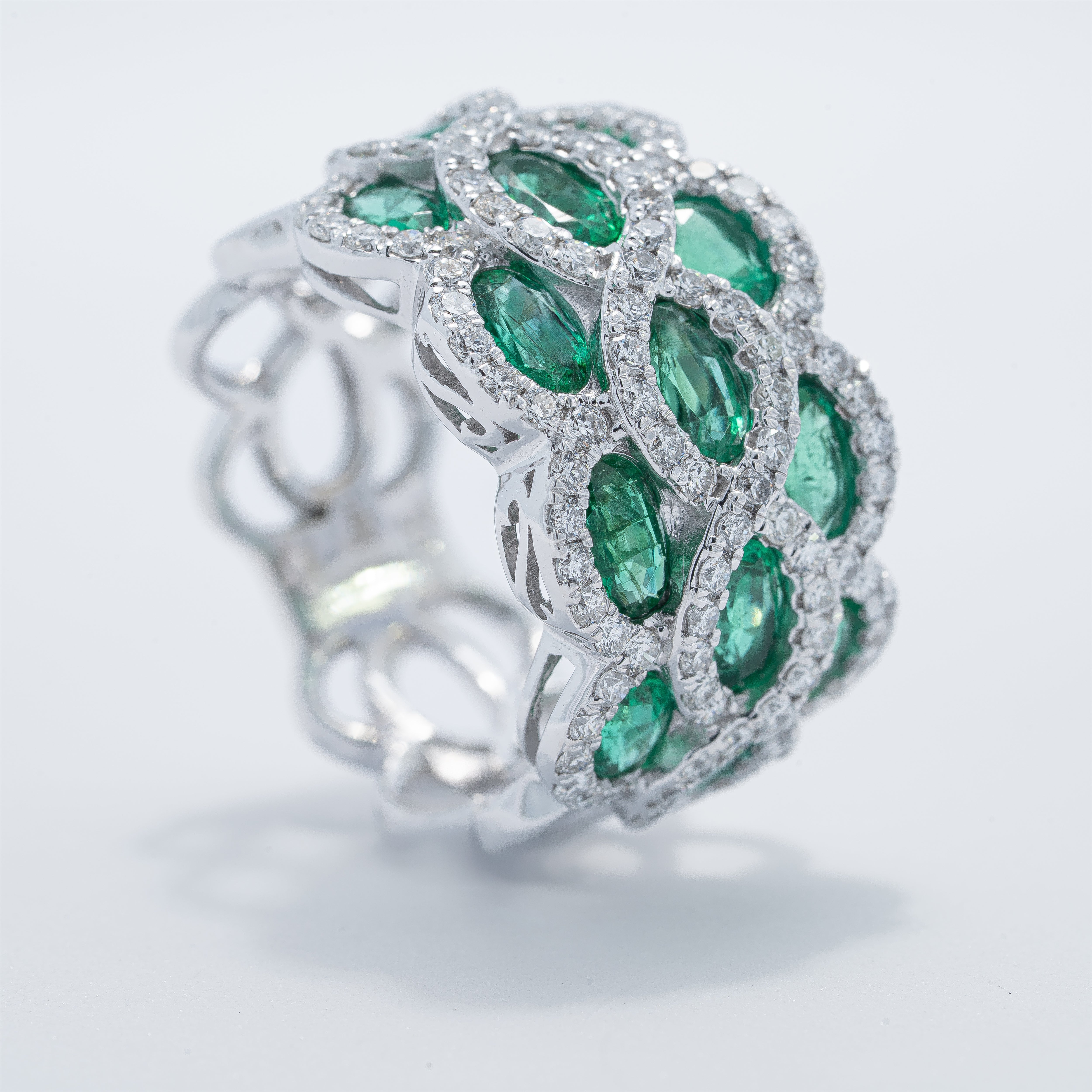 Geometric Style Emerald and Diamond Ring