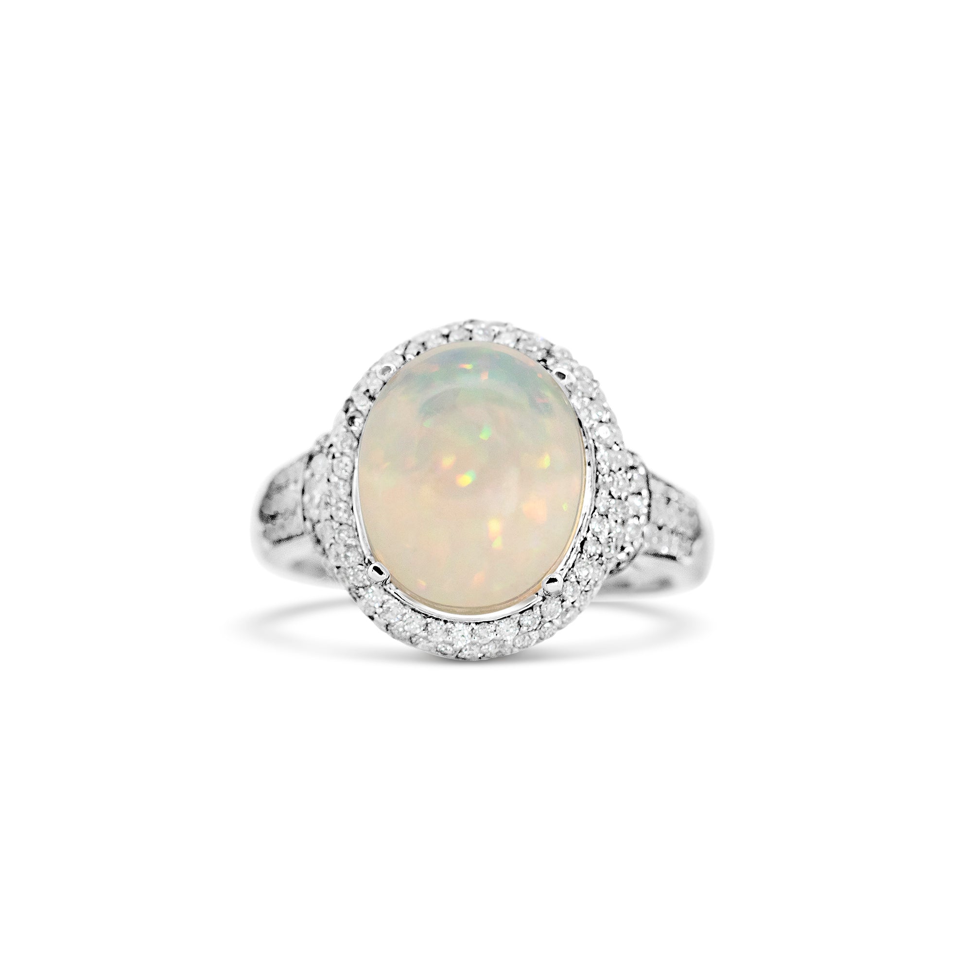 14K White Gold 2.24ct Ethiopian Opal Pavé Halo Ring