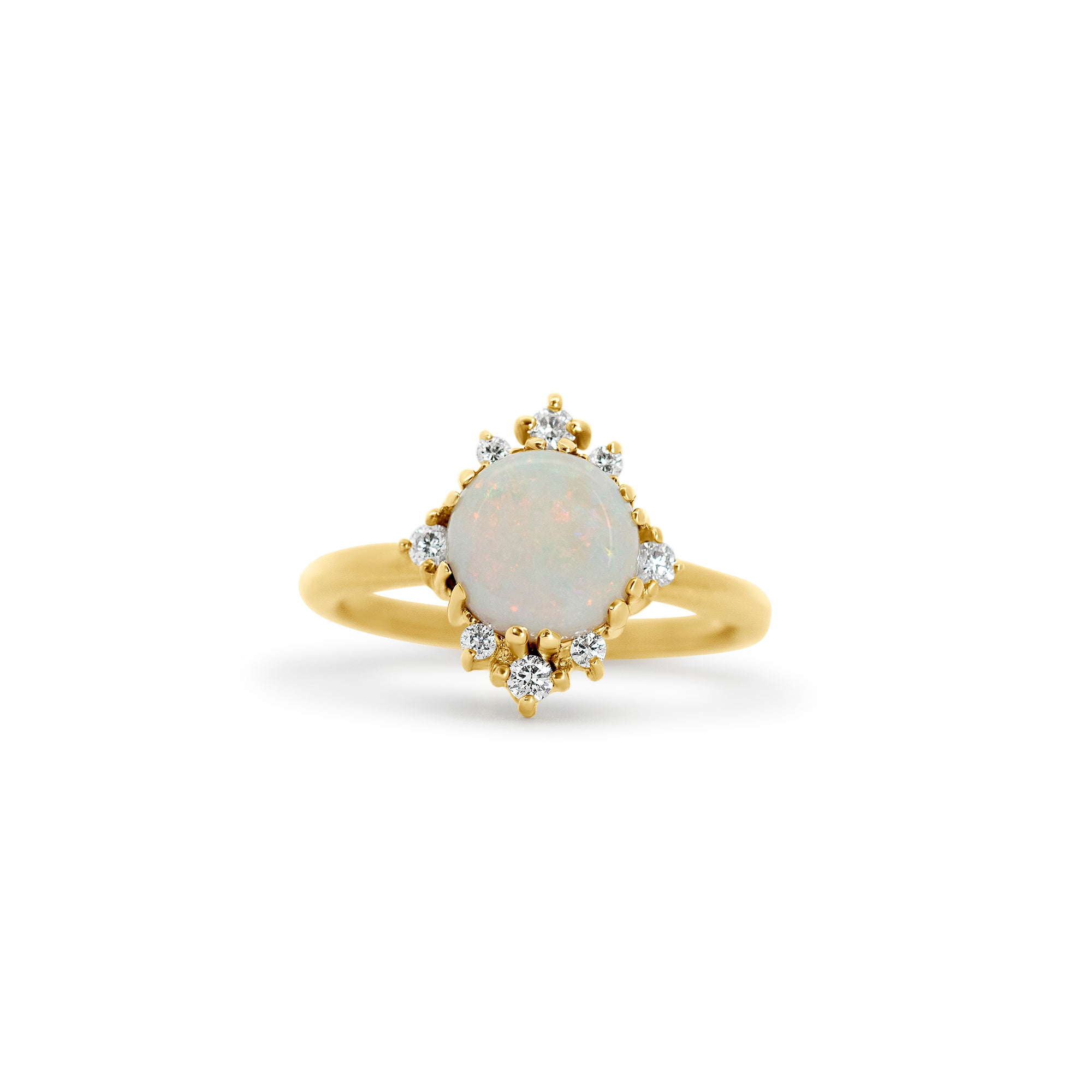14K Yellow Gold 1.56ct Opal Diamond Halo Ring