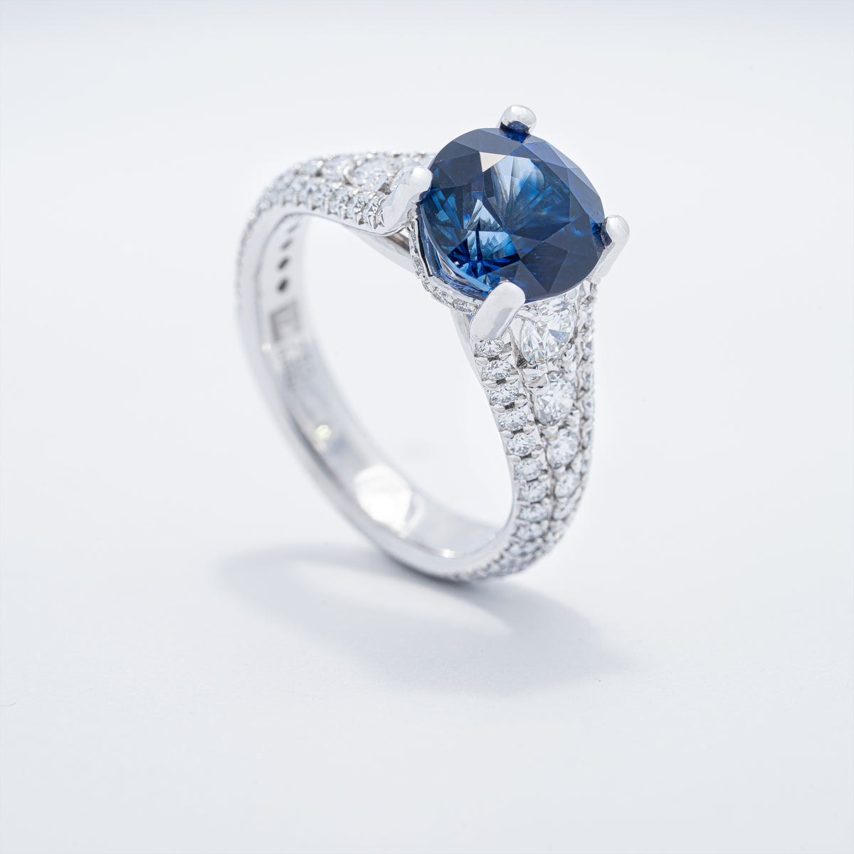 Modern Three Row Sapphire and Diamond Ring
