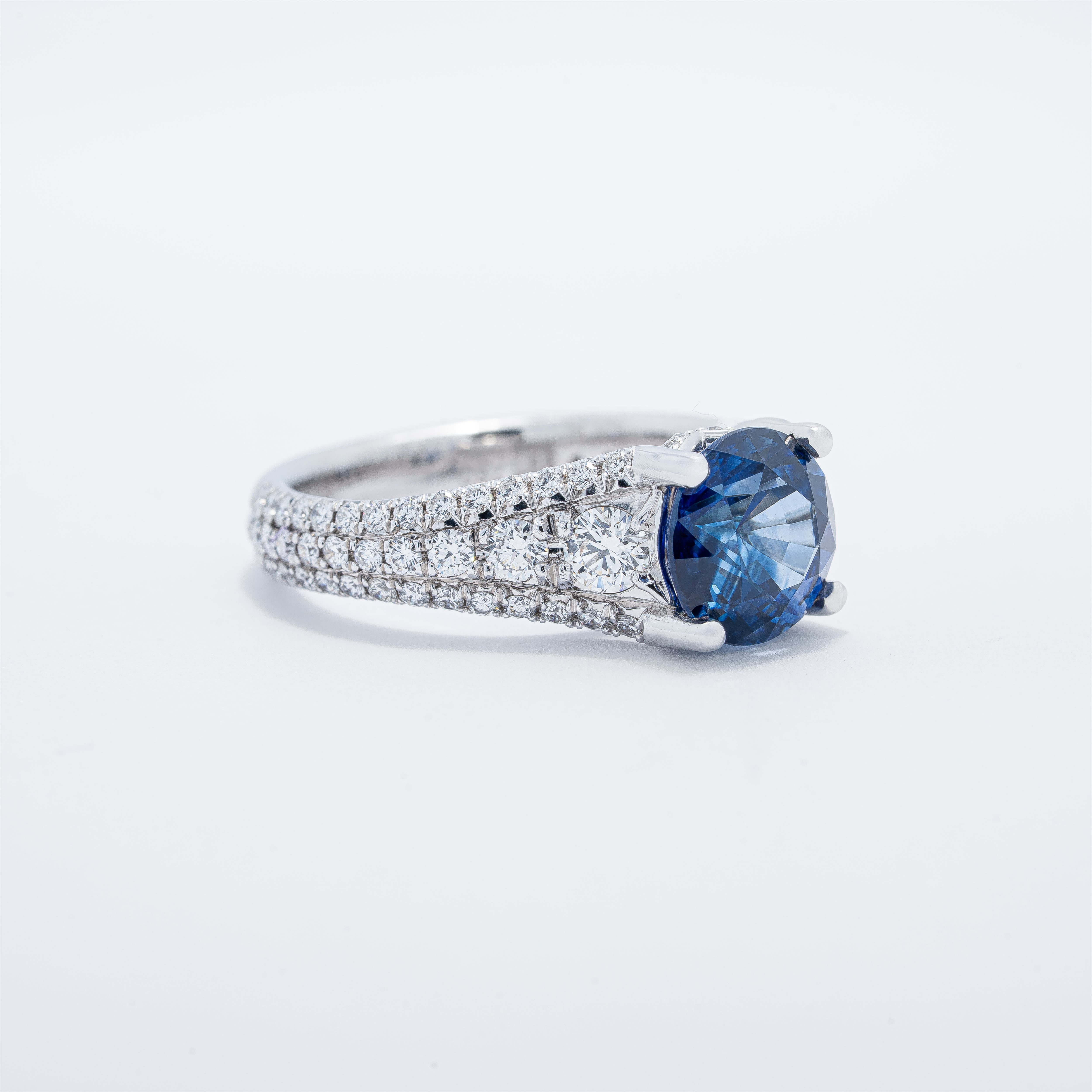 Modern Three Row Sapphire and Diamond Ring