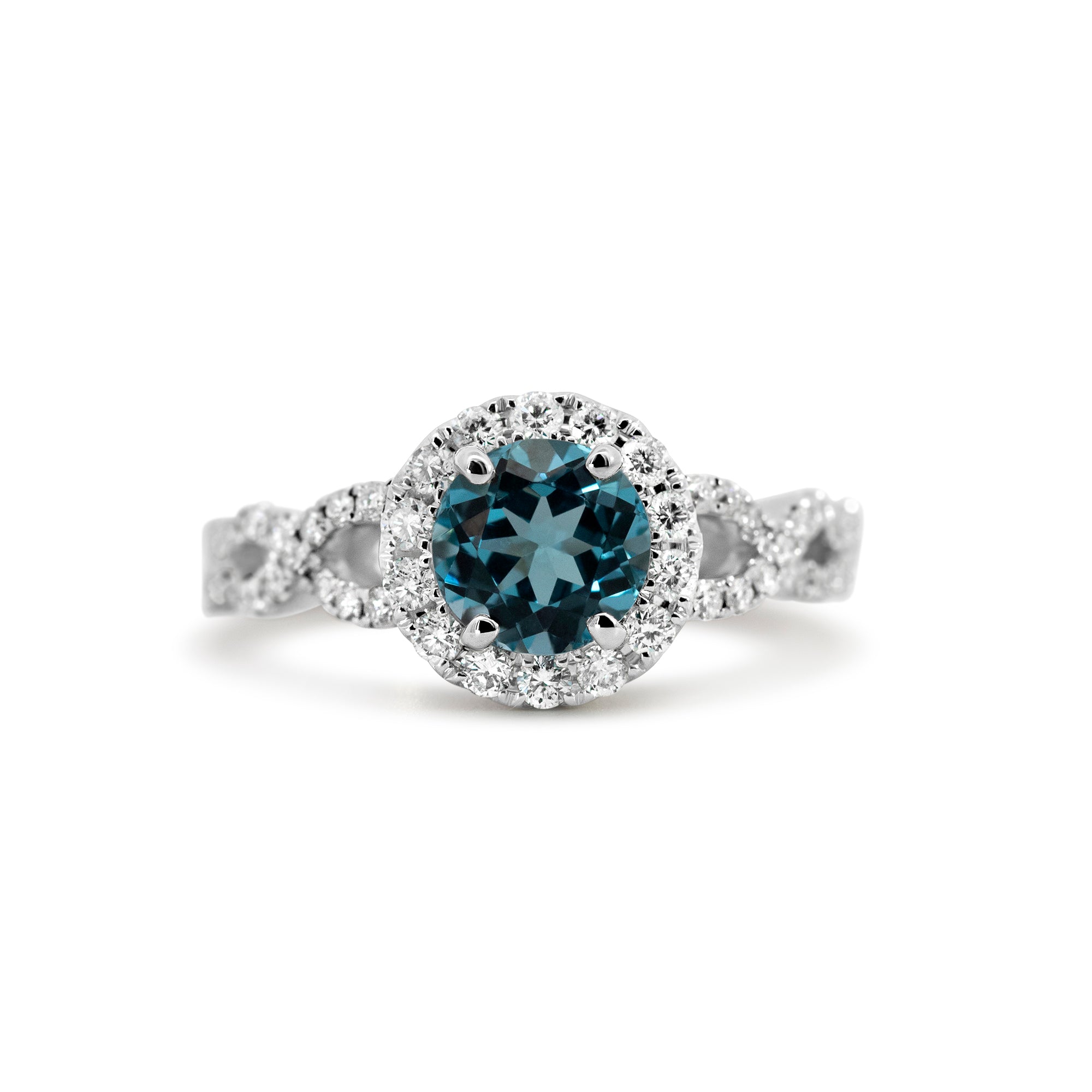 14K White Gold Topaz Halo Diamond Ring