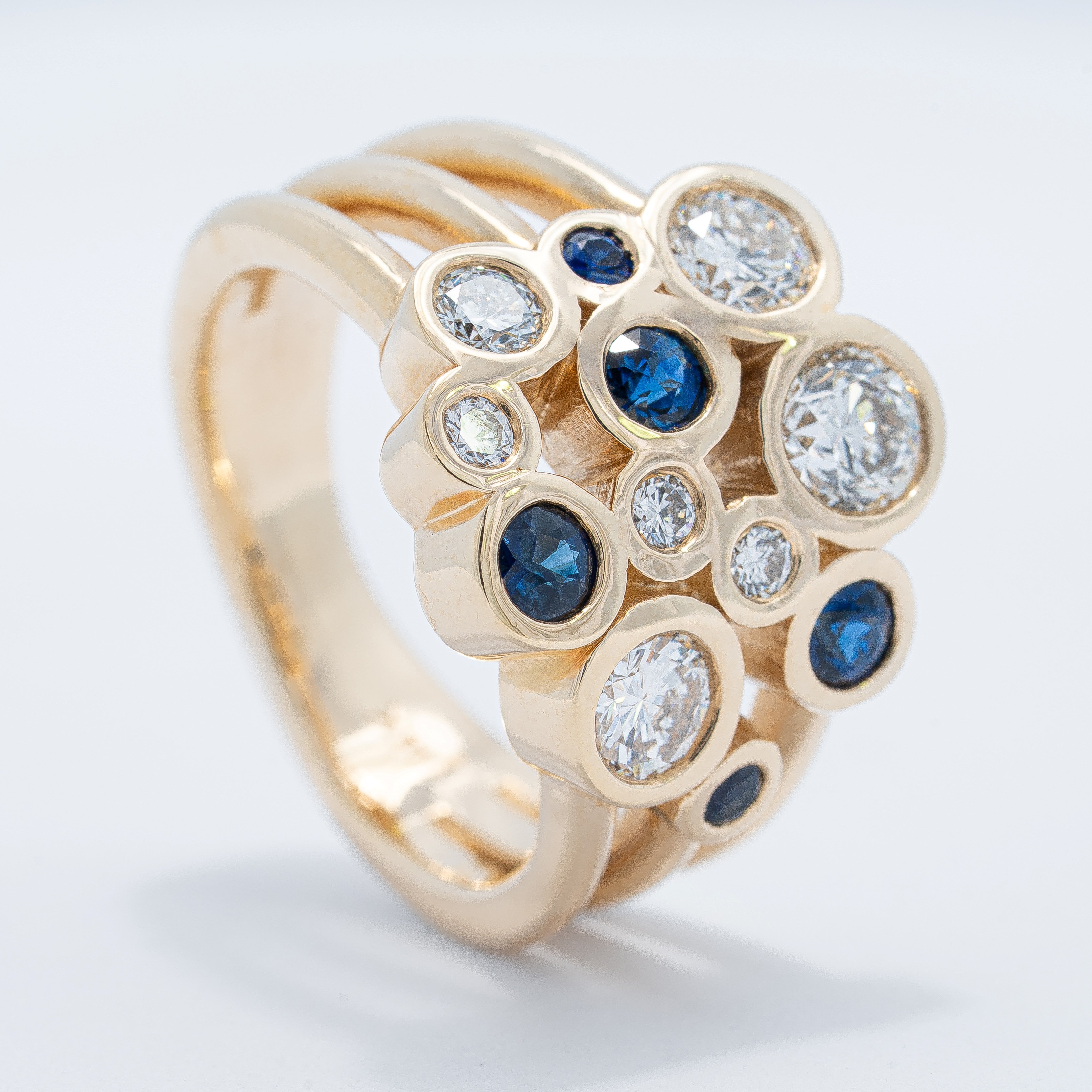 Contemporary Bezel Set Sapphire and Diamond Ring
