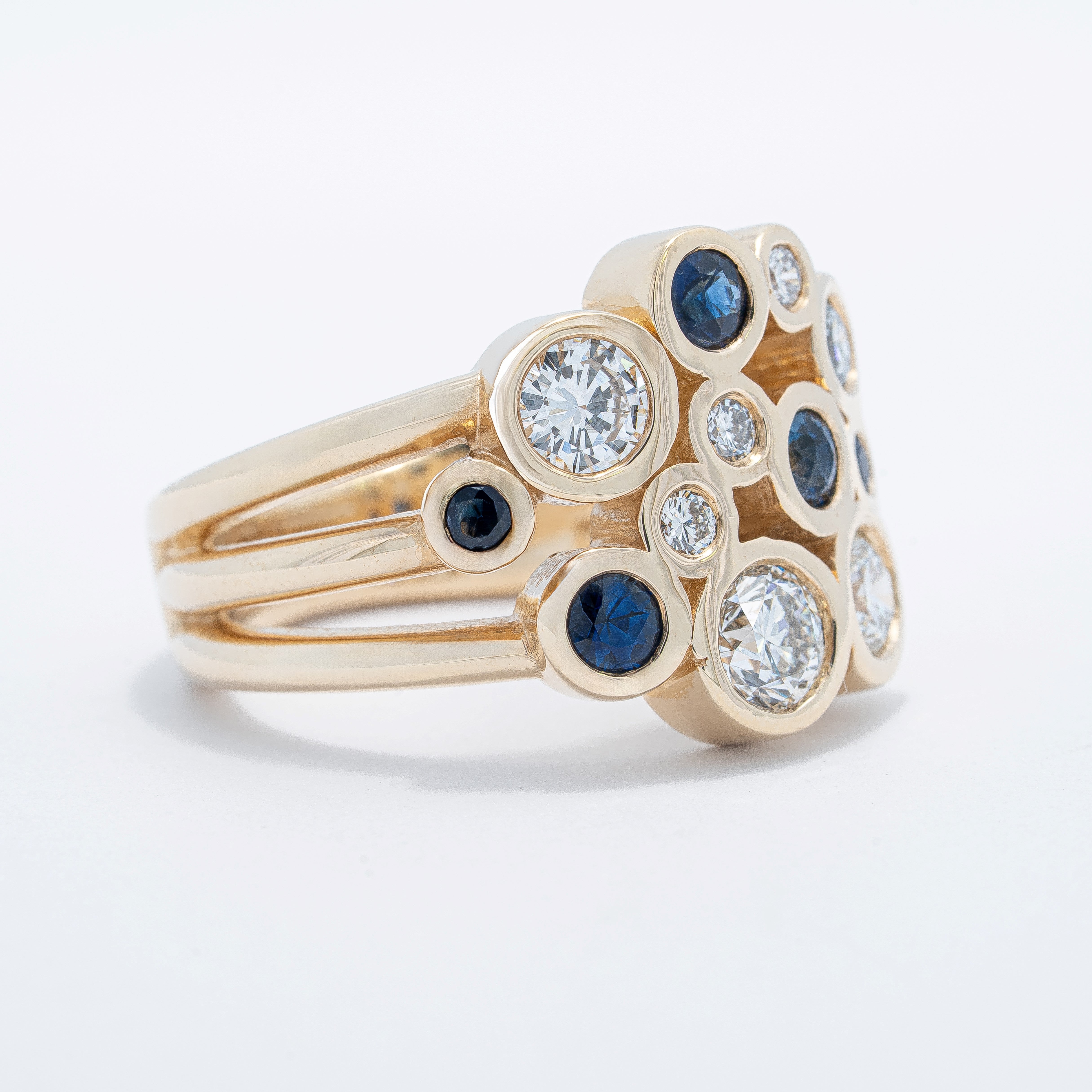 Contemporary Bezel Set Sapphire and Diamond Ring