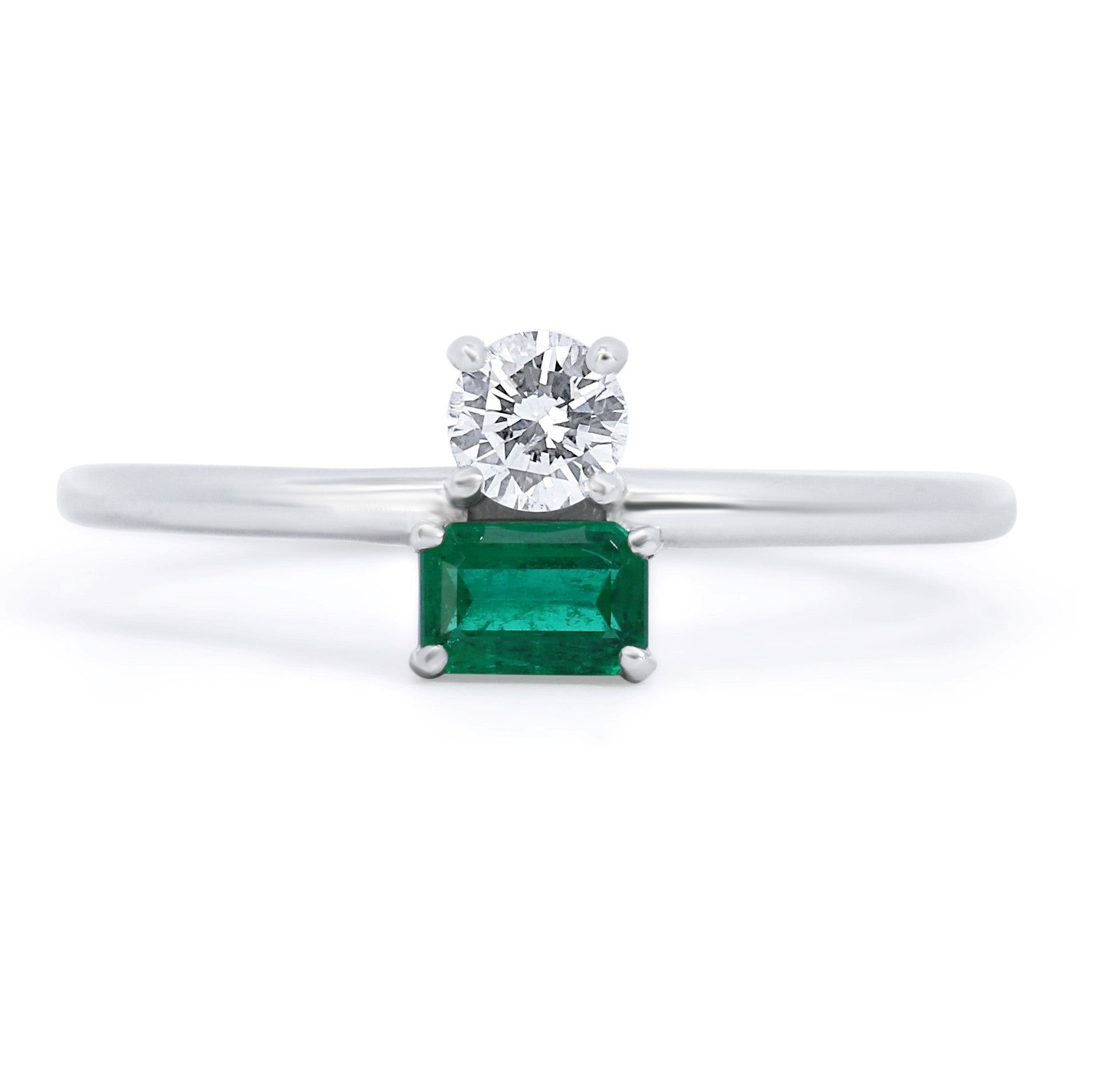 Emerald & Diamond Two Stone Ring