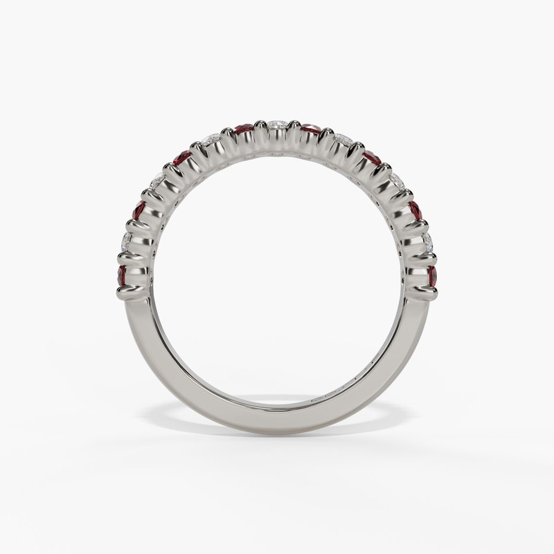 14K White Gold Alternating Diamond & Ruby Band