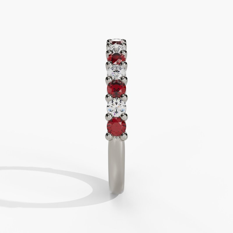 14K White Gold Alternating Diamond & Ruby Band