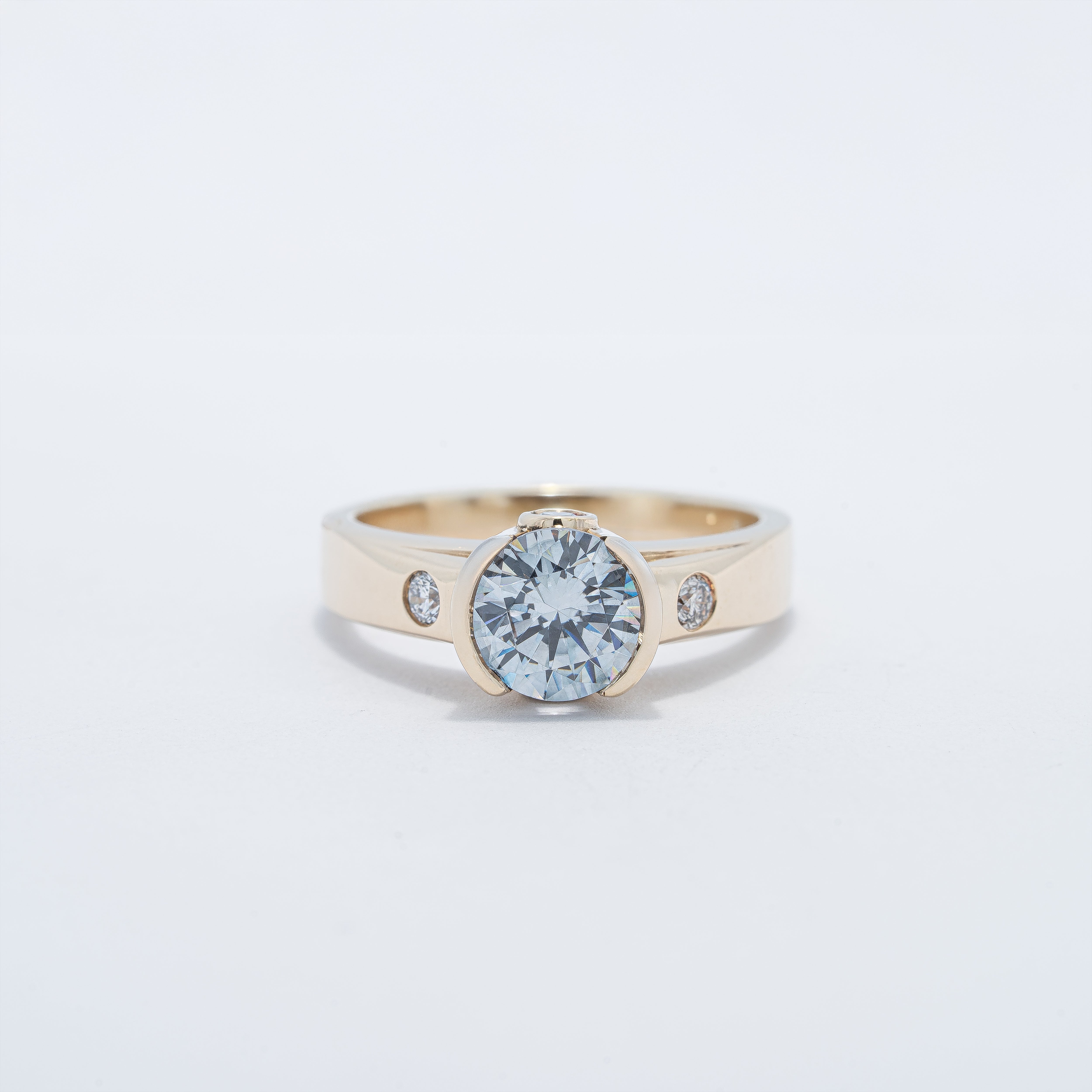 14 Karat Yellow Gold Half Bezel Engagement Ring