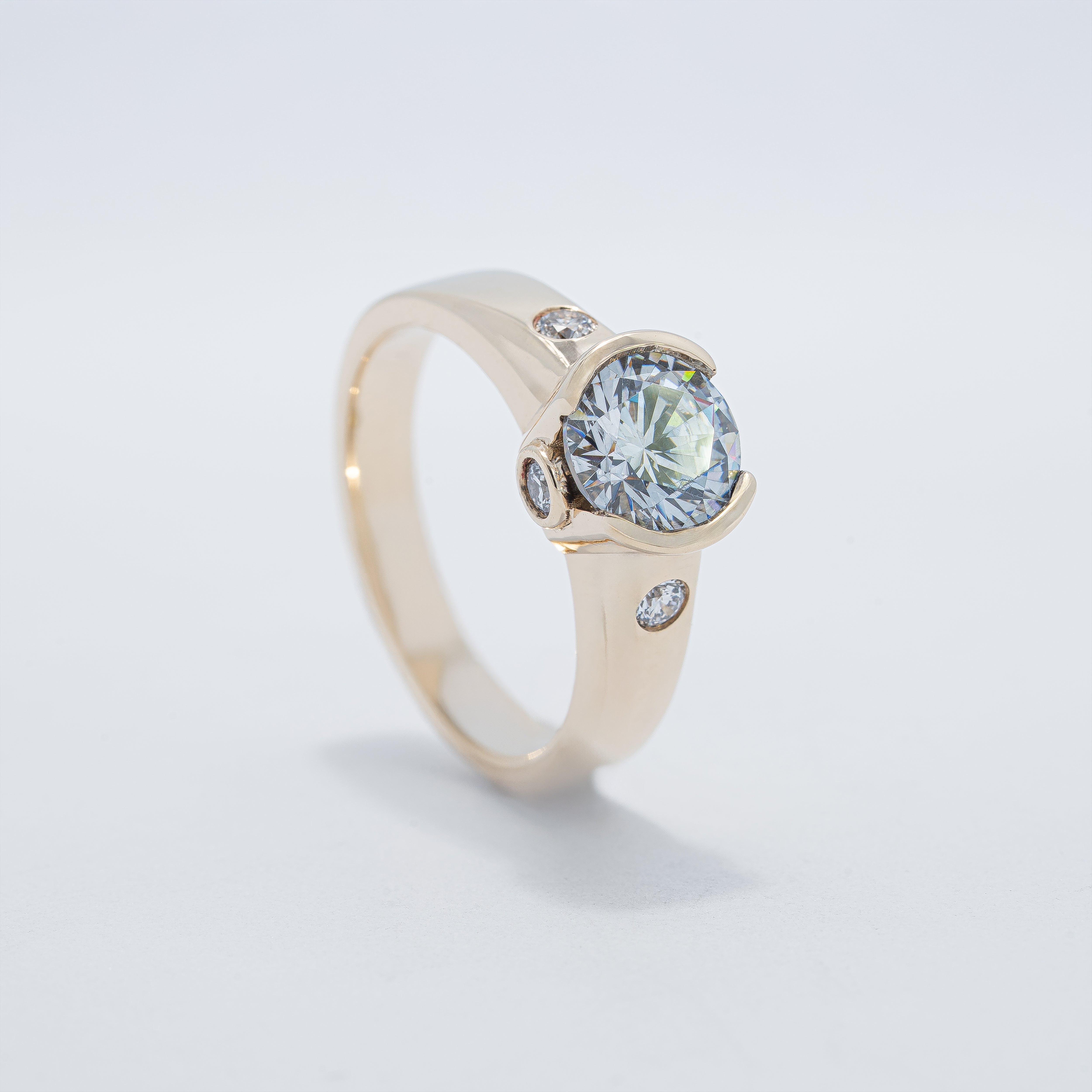 14 Karat Yellow Gold Half Bezel Engagement Ring