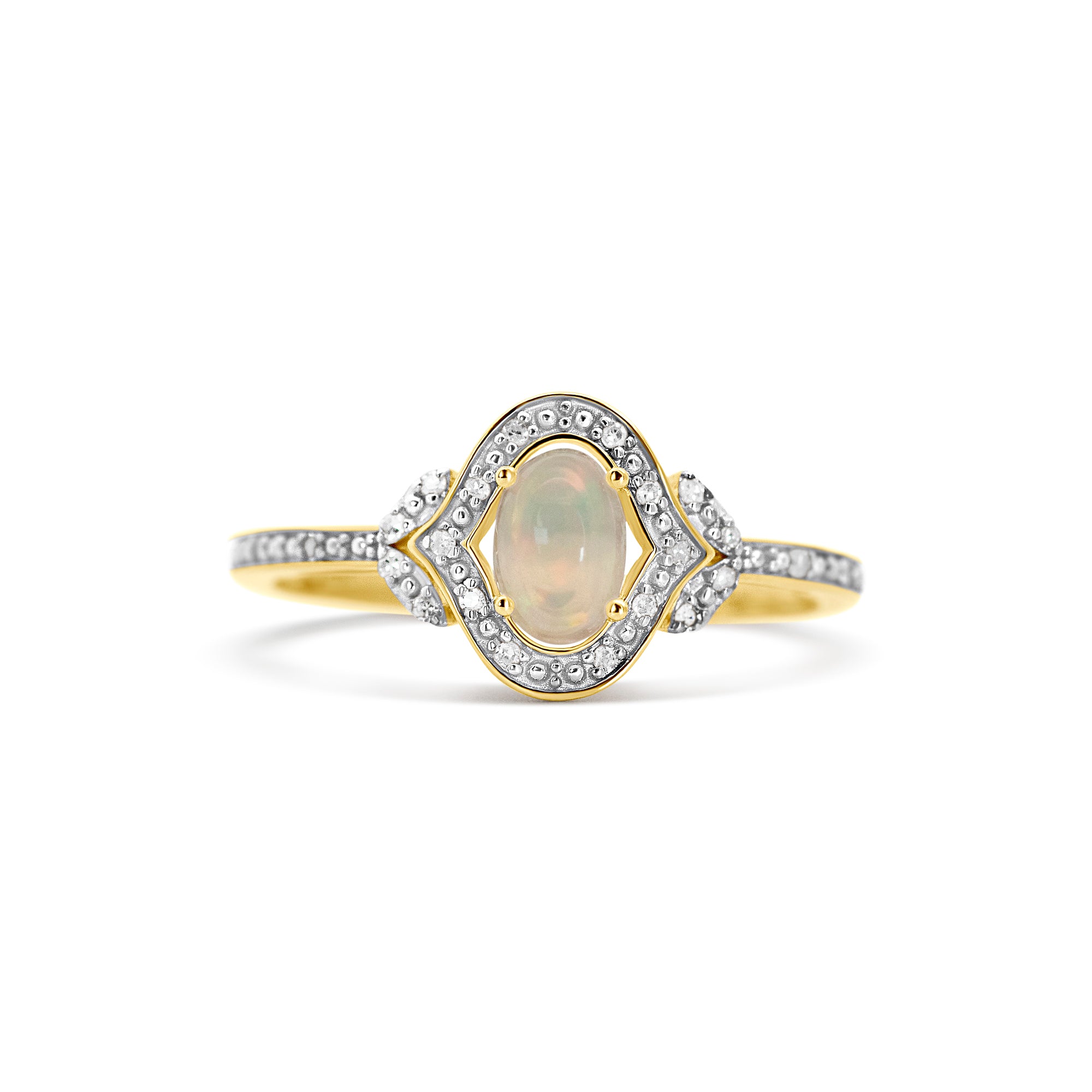 14K Yellow Gold Ethiopian Opal Halo Ring | 0.50ct Opal