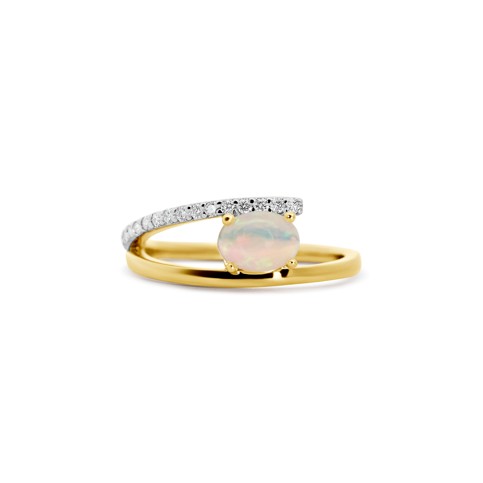 14K Yellow Gold Ethiopian Opal & Diamond Bypass Ring