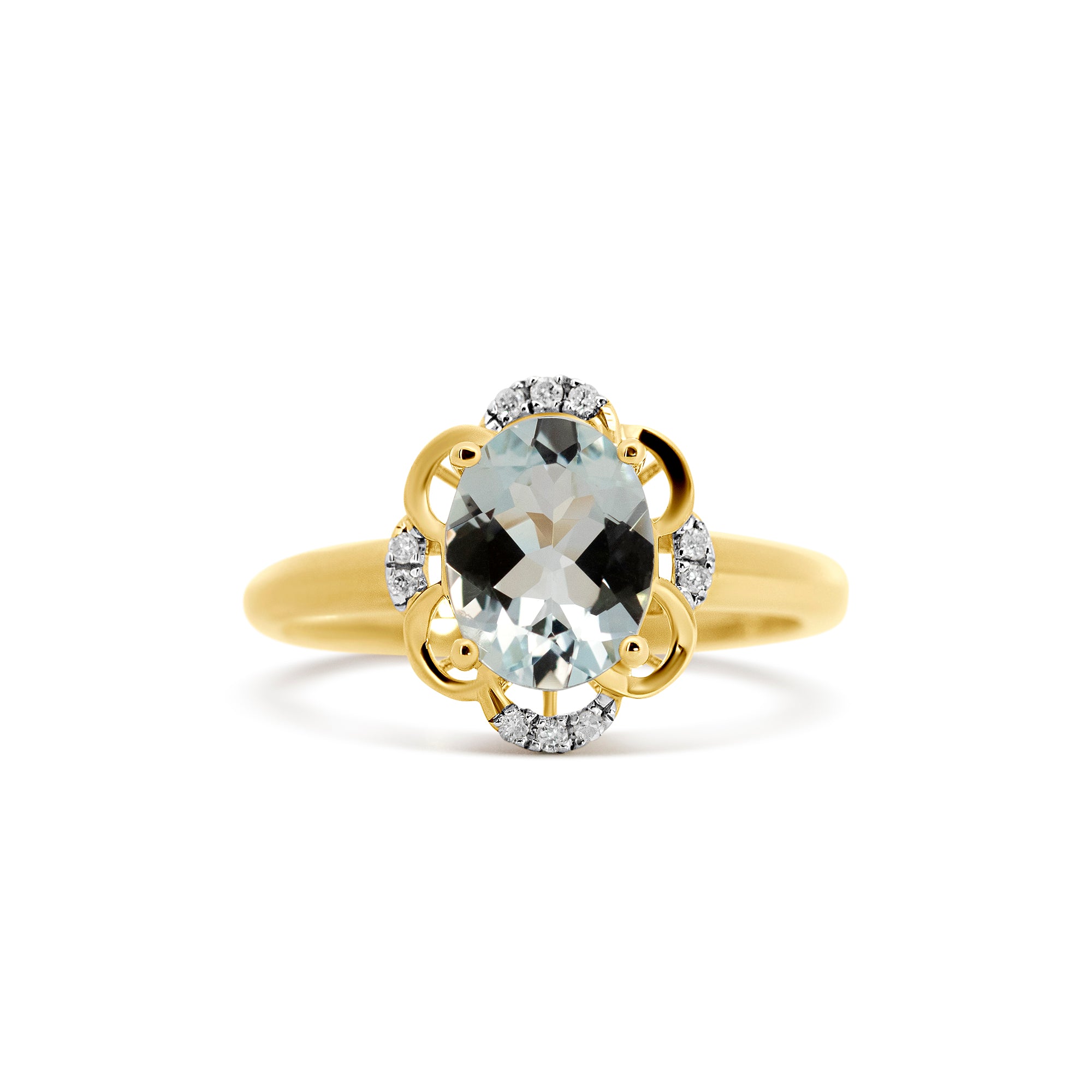 14K Yellow Gold 1.15ct Aquamarine Halo Diamond Ring