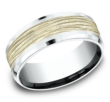 14 Karat Two-Tone Textured Wedding Band