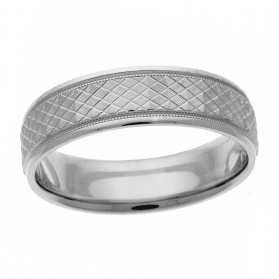14 Karat White Gold Diamond Cut Wedding Band