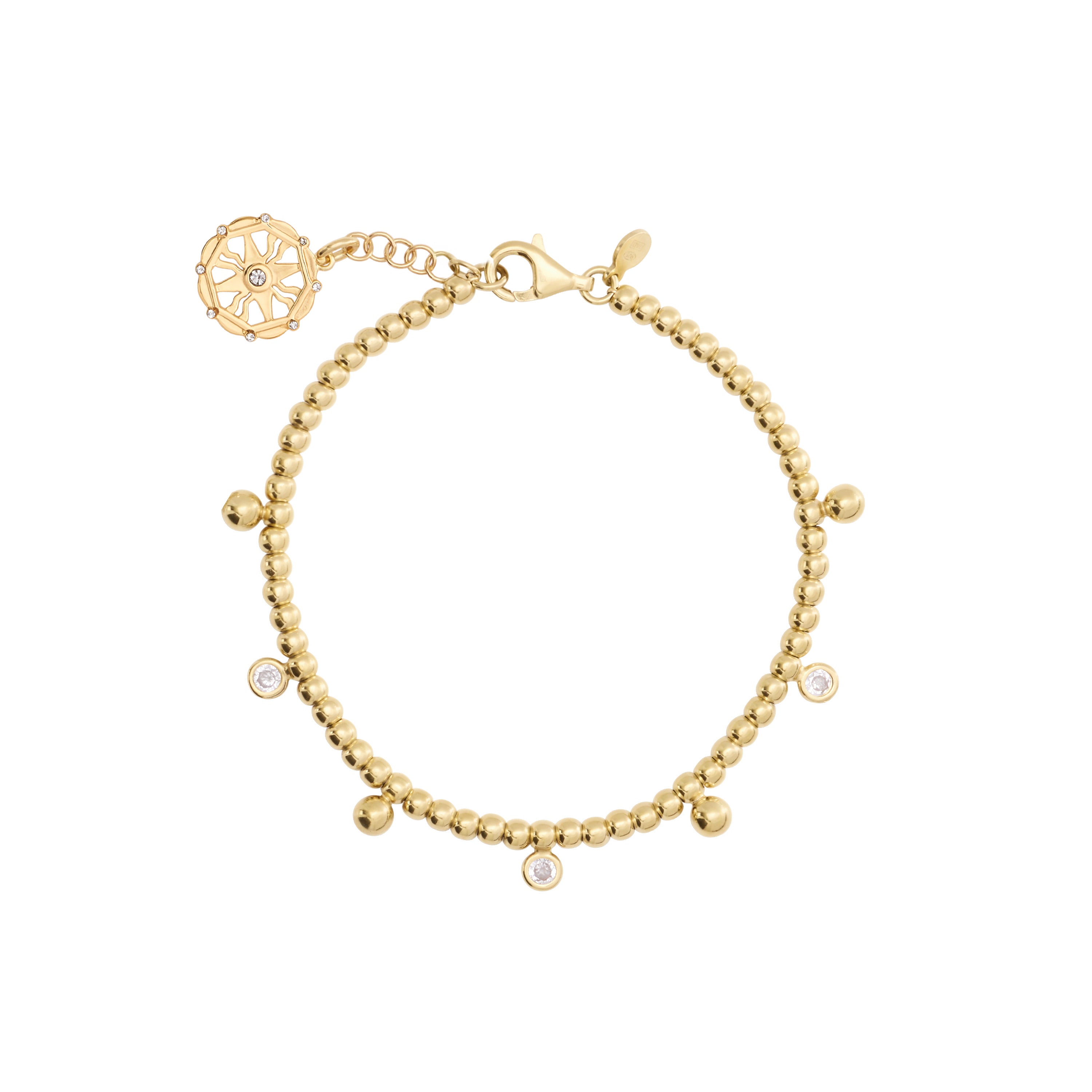 14 Karat Yellow Gold Over Sterling Silver Bead and CZ Bracelet