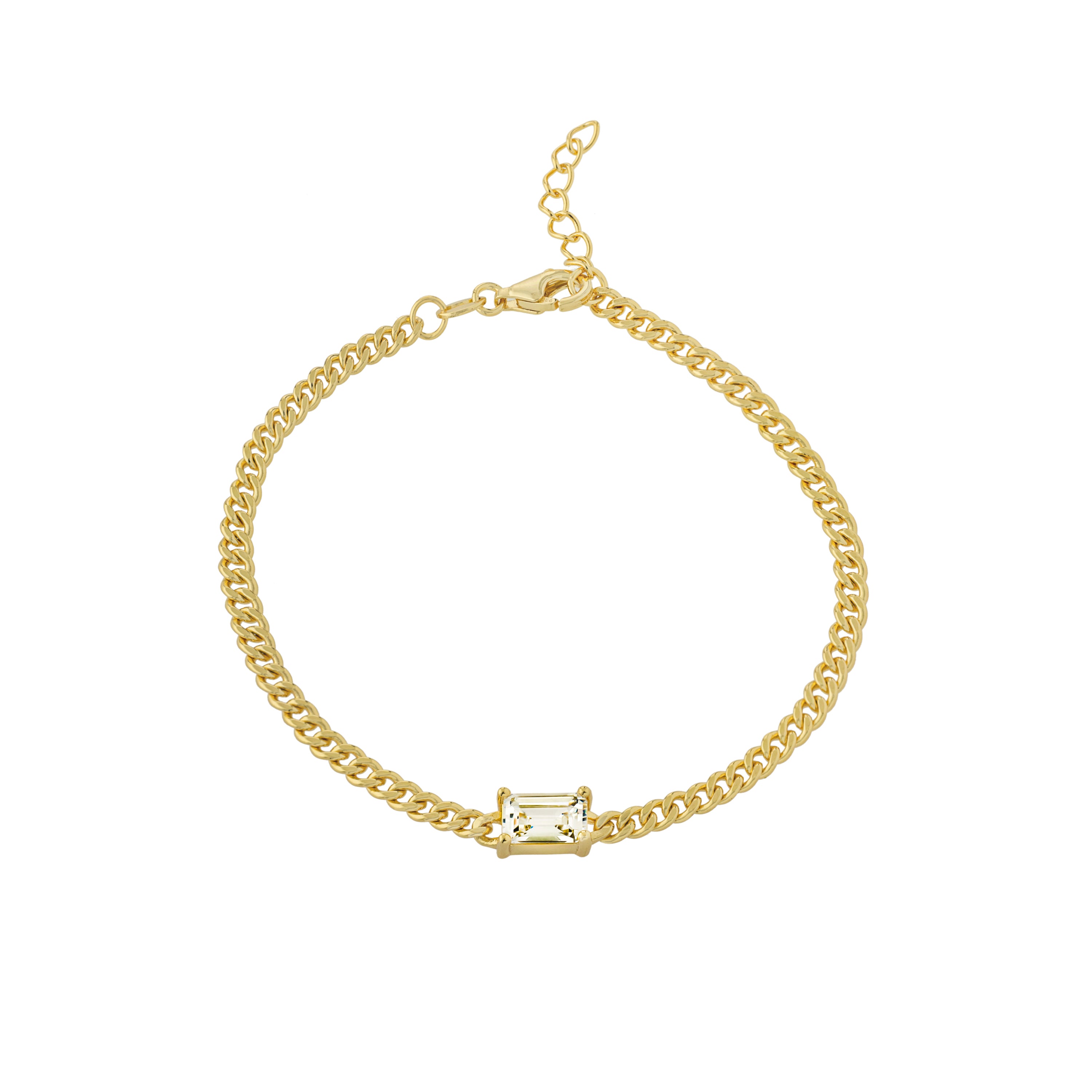 Gold Over Sterling Silver Emerald Cut CZ Curb Link Bracelet