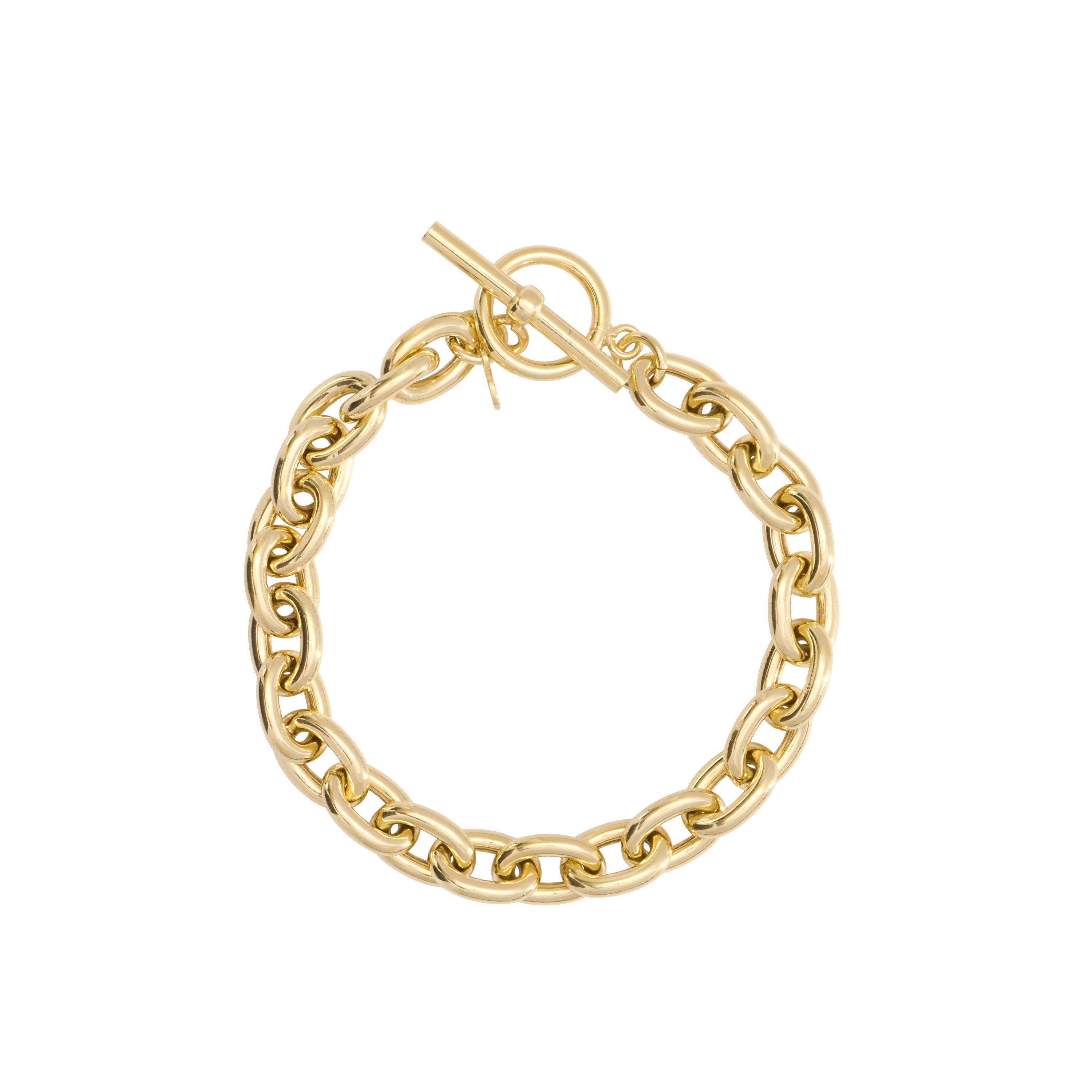14 Karat Yellow Gold Over Sterling Silver Fancy Oval Link Toggle Bracelet