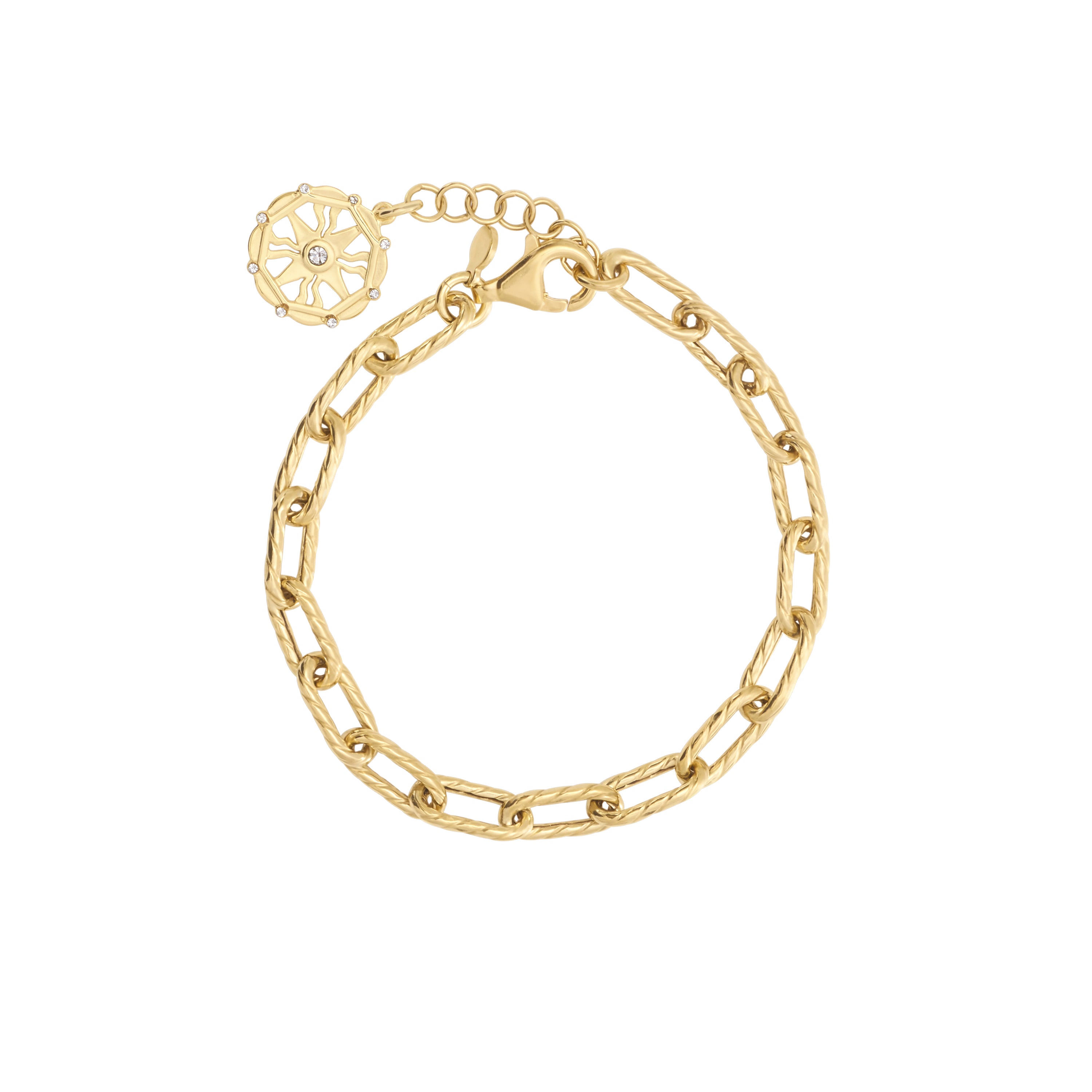 14 Karat Yellow Gold Over Sterling Silver Textured Oval Link Bracelet