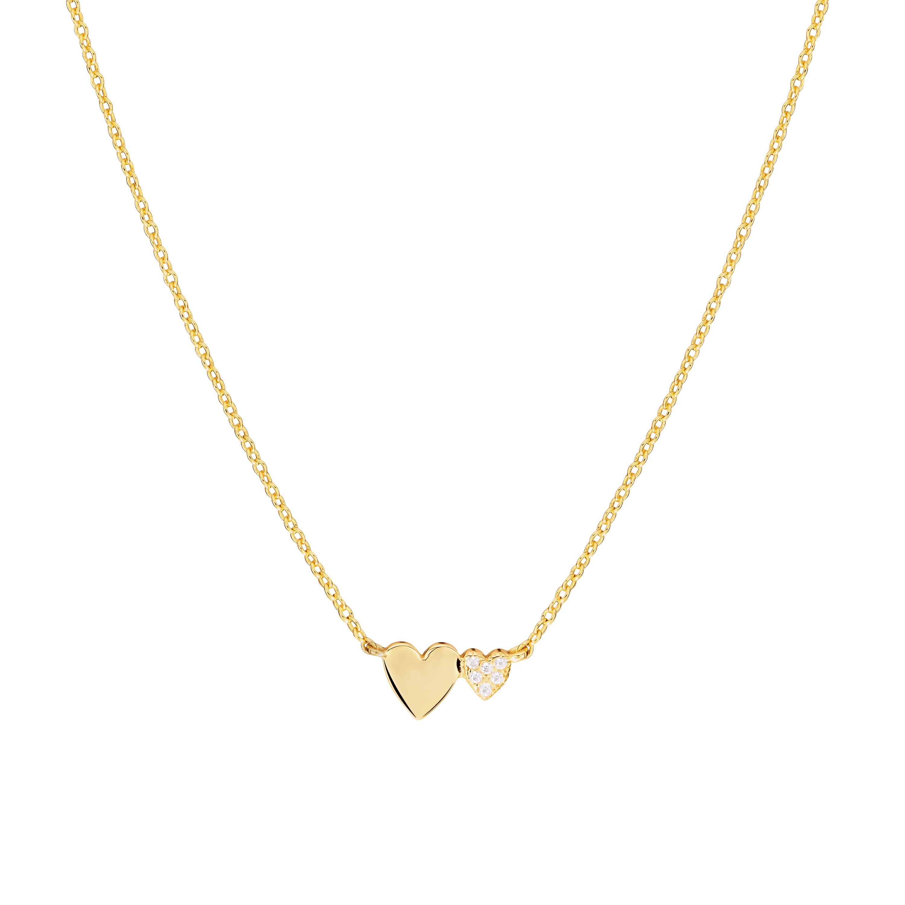 14 Karat Yellow Gold Over Sterling Silver CZ Dual Heart Necklace