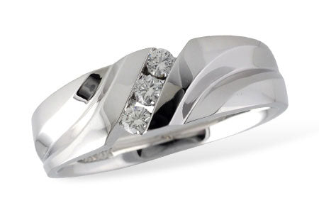 14K White Gold Men's Three Stone Diamond Wedding Band | 0.20CT Diamond Ring